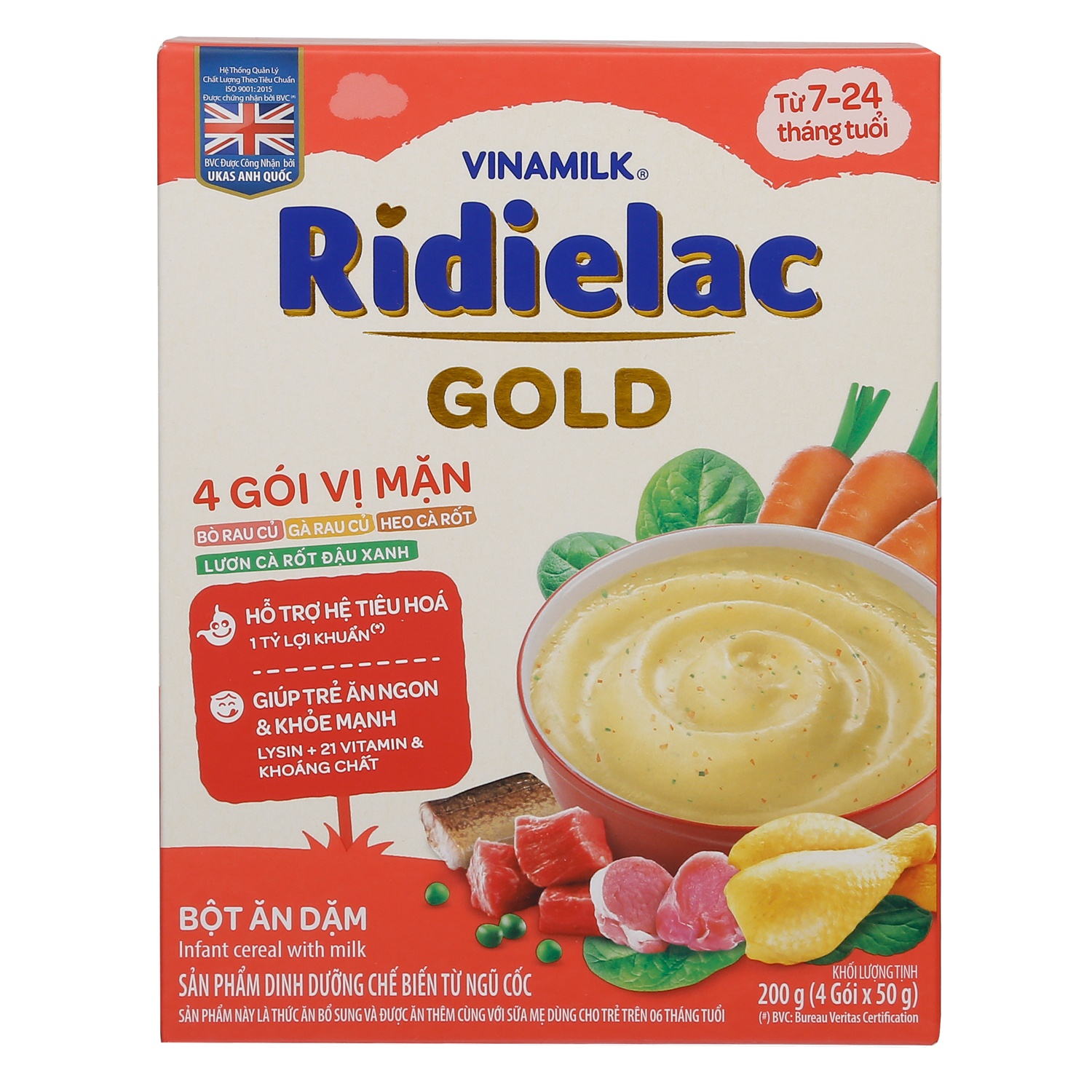 Bột ăn dặm Ridielac Gold 4 gói vị mặn 200g - bao bì mới