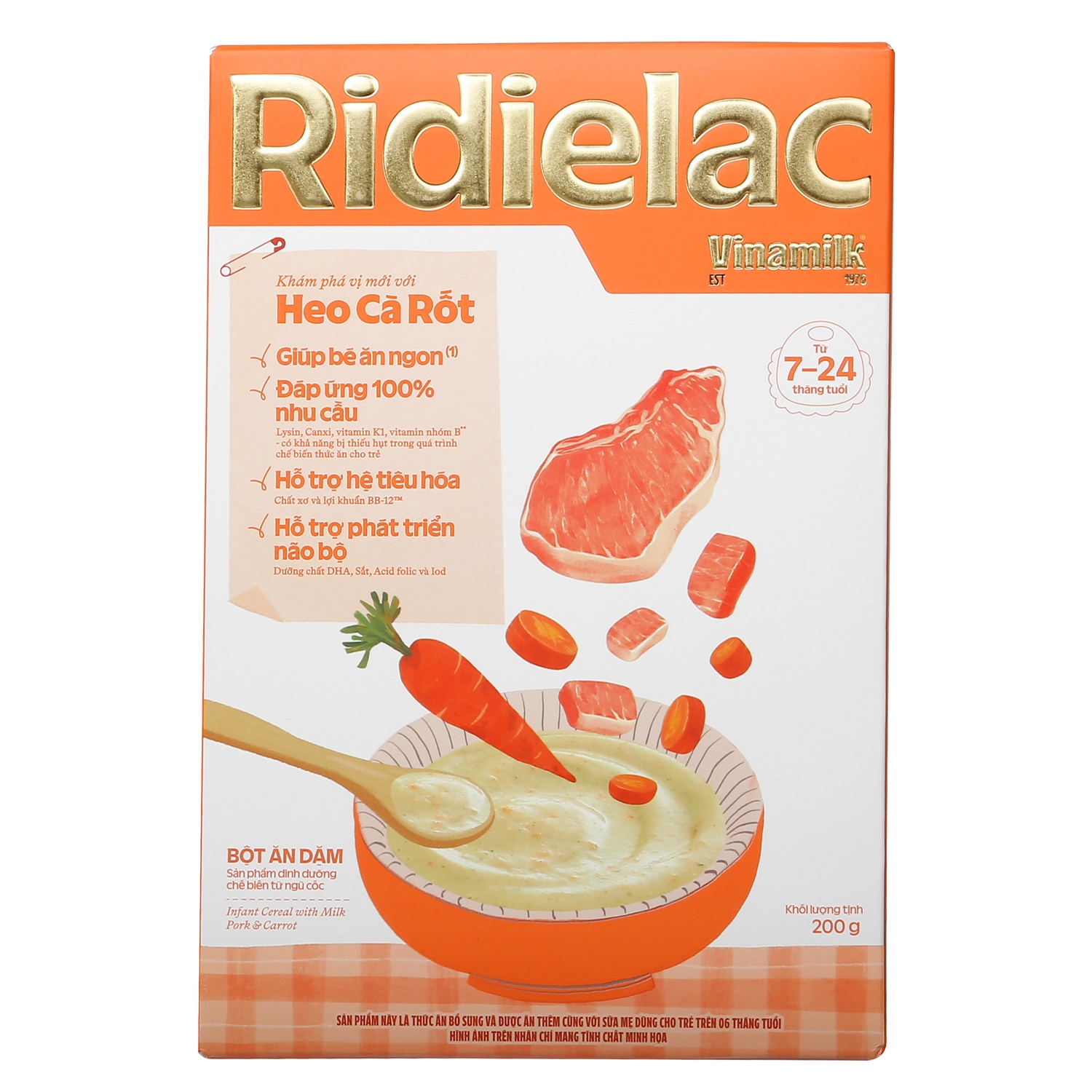 Bột ăn dặm Ridielac Gold vị heo cà rốt 200g cho bé 7M-24M - bao bì mới