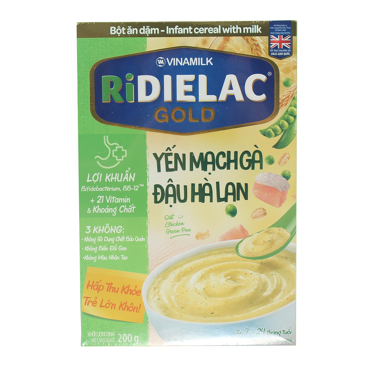 Bột ăn dặm Ridielac Gold yến mạch gà dâu Hà Lan 200g Bột ăn dặm Ridielac yến mạch gà đậu Hà Lan 200g cho bé 7M-24M hình 1