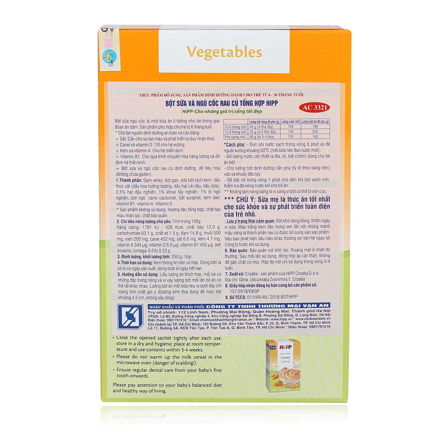 Bột ăn dặm HiPP rau củ tổng hợp AC3321 Thành phần dinh dưỡng có trong bột ăn dặm HiPP rau củ