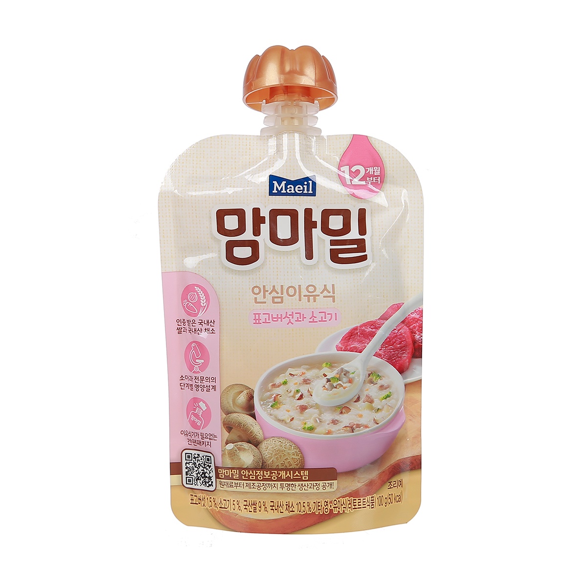Cháo ăn dặm Maeil vị nấm hương và thịt bò 100g cho bé 12M+ hình 1