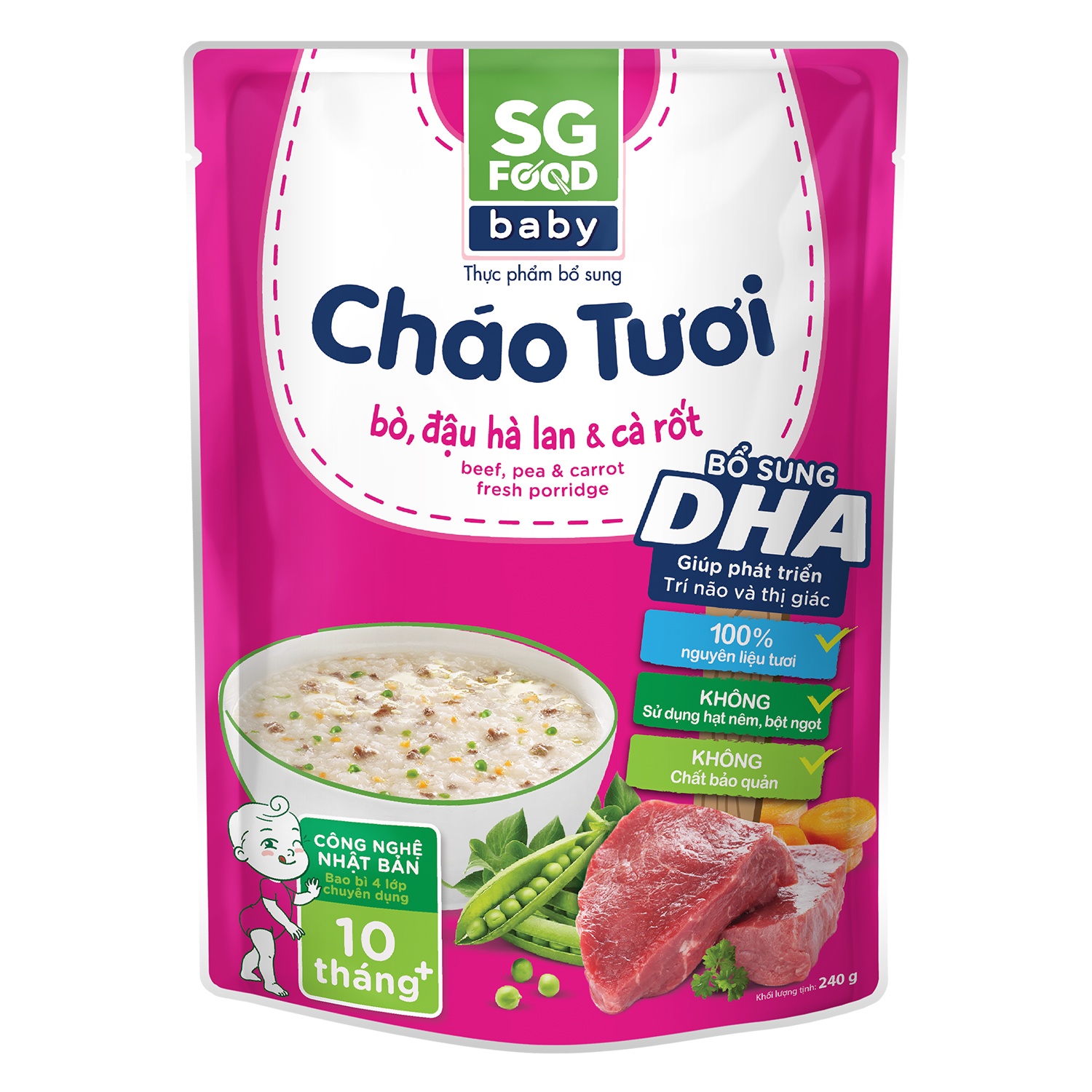 Cháo tươi Sài Gòn Food Baby vị thịt bò, đậu Hà Lan, cà rốt cho bé 10M+ hình 1