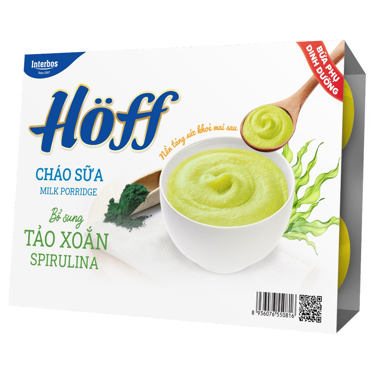 Cháo sữa bổ sung tảo xoắn Spirulina Hoff 6x55g