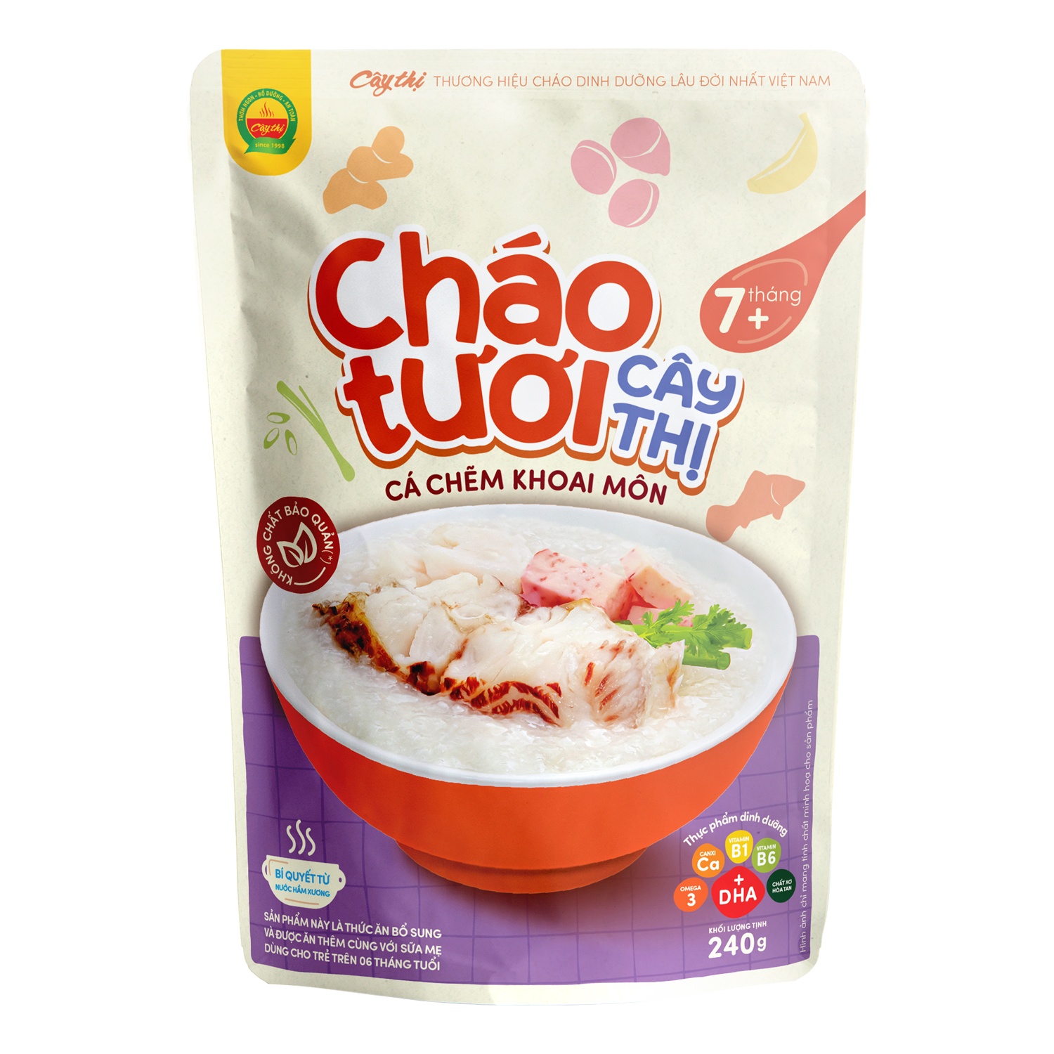 Cháo tươi cá chẽm khoai môn Cây Thị cho bé 7M+ (240g)