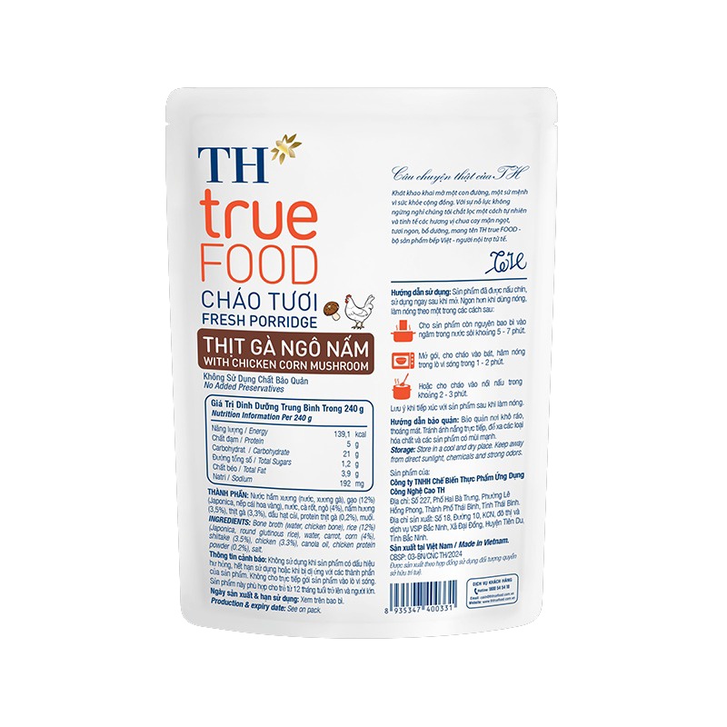 Cháo tươi gà ngô nấm TH True Food 240g (12M+) hình 2