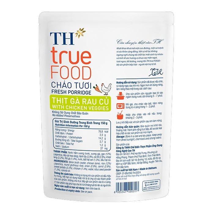 Cháo tươi gà rau củ TH True Food 150g ( 6M+)