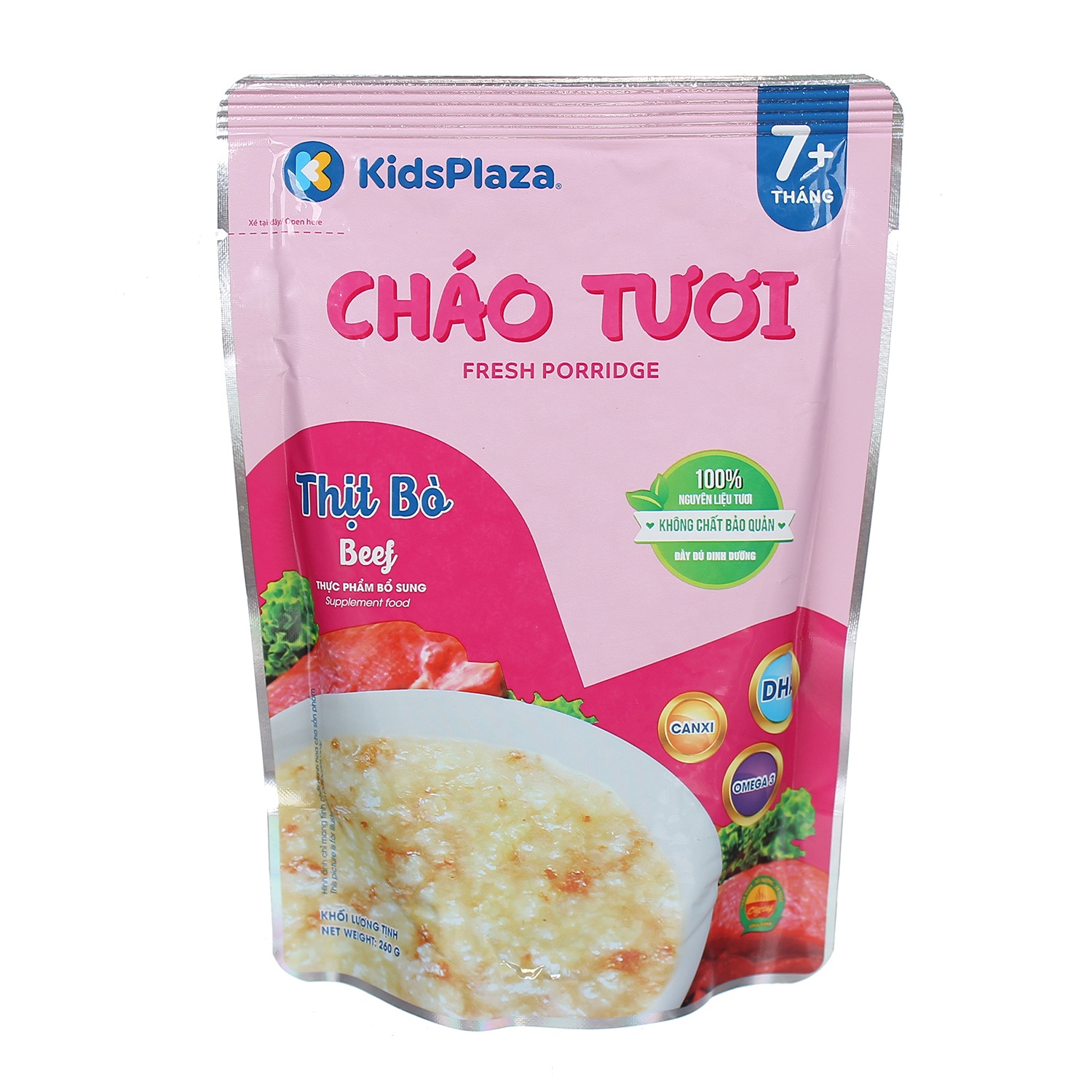Cháo tươi Kidsplaza vị thịt bò 7m+ 260g Cháo tươi Kidsplaza vị thịt bò 260g cho bé 7M+ hình 2