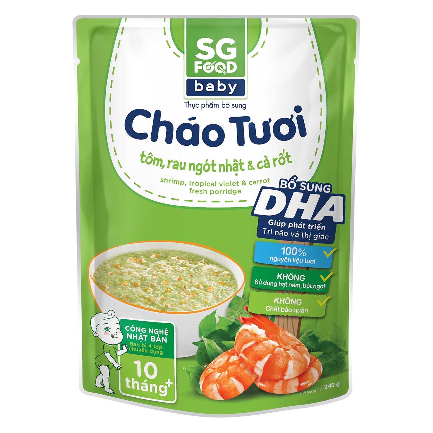 Cháo tươi Sài Gòn Food Baby vị tôm rau ngót và cà rốt cho bé 10M+ hình 1