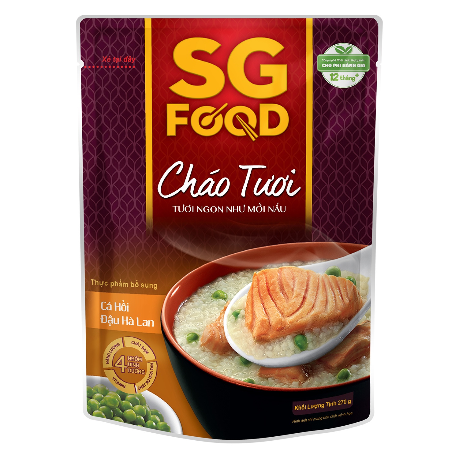 Cháo tươi Sài Gòn Food vị cá hồi & đậu hà lan cho bé 12M+ hình 1