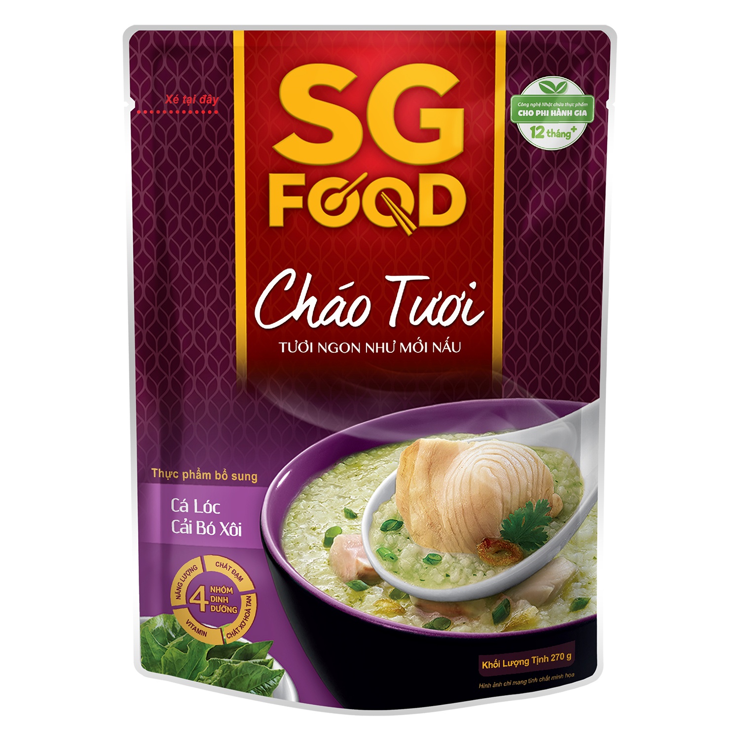 Cháo tươi Sài Gòn Food vị cá lóc cải bó xôi cho bé 12M+ hình 1