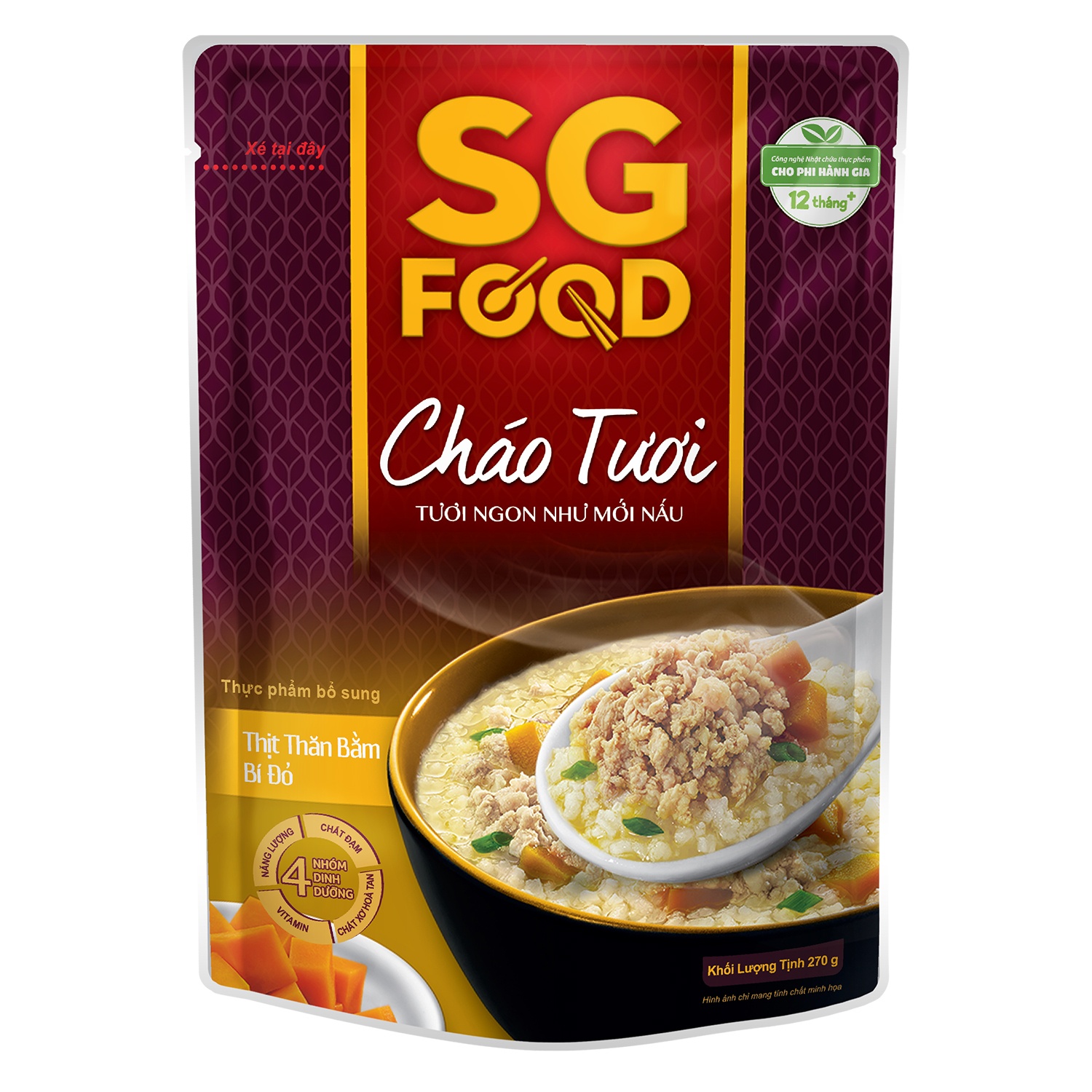 Cháo tươi Sài Gòn Food vị thịt bằm bí đỏ Cháo tươi Sài Gòn Food vị thịt bằm bí đỏ cho bé 12M+ hình 2