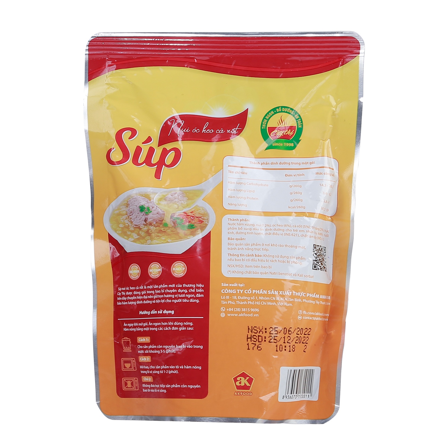 Thành phần dinh dưỡng súp nui Cây Thị óc heo cà rốt cho bé