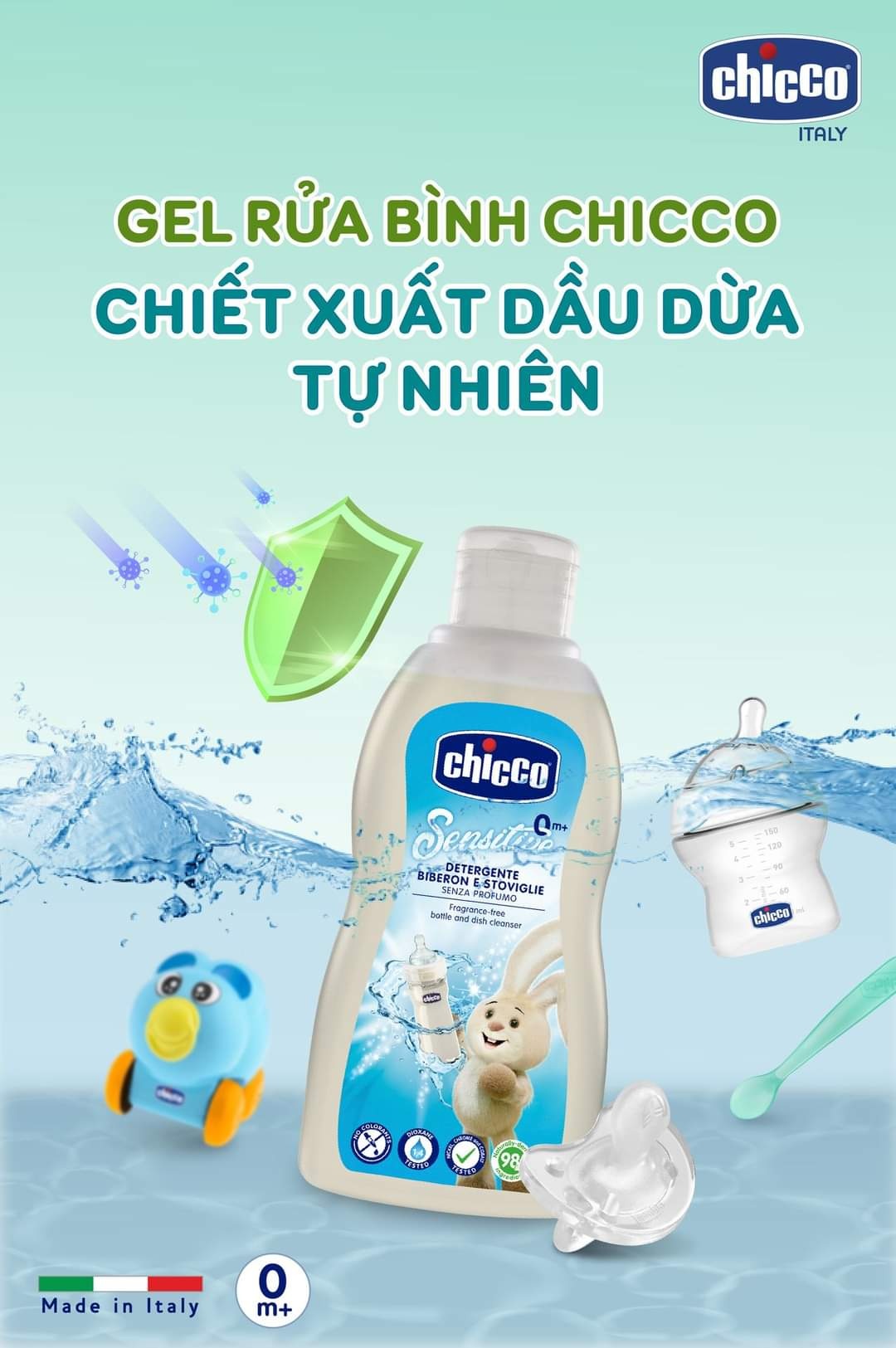 Nước rửa bình sữa Chicco chiết xuất dầu dừa 300ml (Dạng gel) hình 5