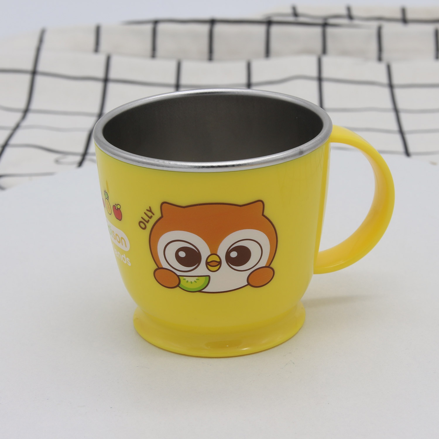 Cốc inox chống trượt Edison cú mèo quai 1 bên  hình 2