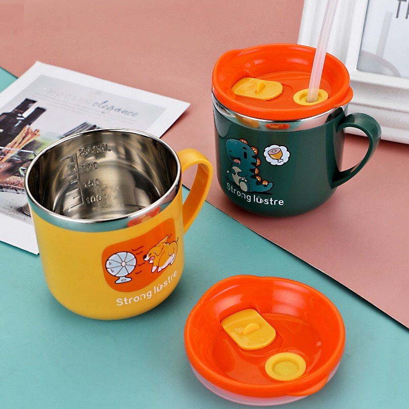 Cốc uống nước giữ nhiệt cho bé Inox kèm nắp đậy 250ml (Màu ngẫu nhiên) hình 2