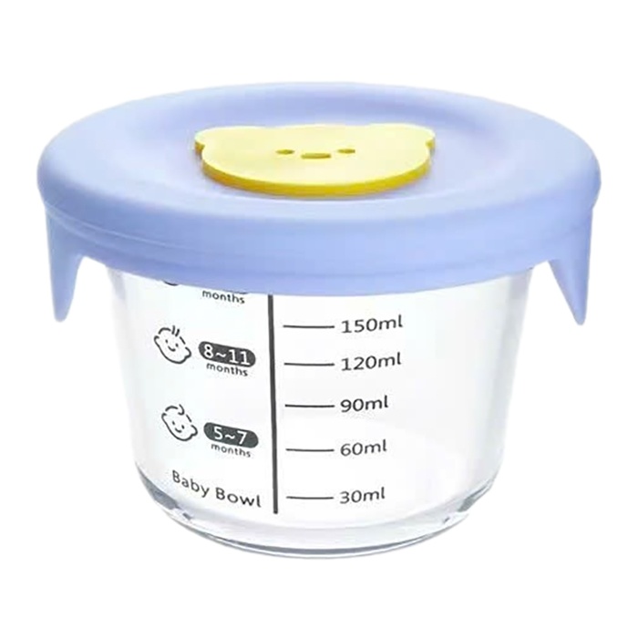 Bát thủy tinh ăn dặm có nắp Silicone 180ml AC - Có vạch chia (Màu ngẫu nhiên) hình 2