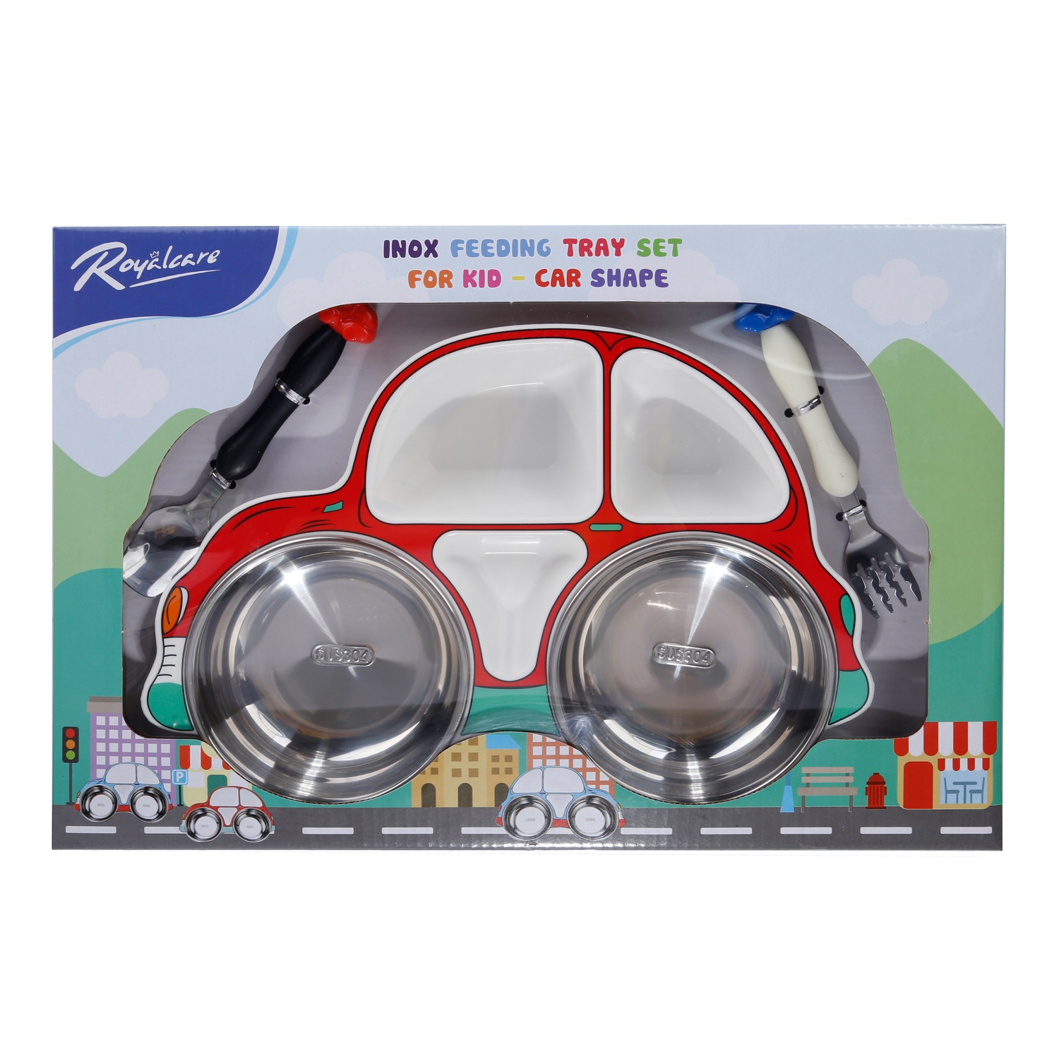 Set khay ăn 3 món Inox ô tô RoyalCare2020-0805 hình 1