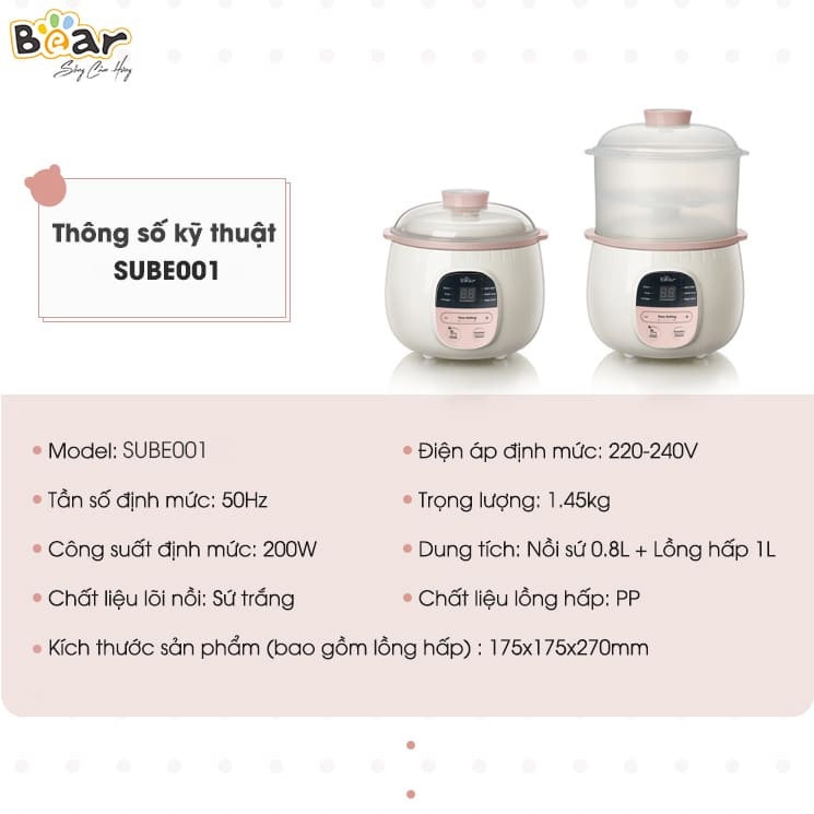 Thông tin chi tiết nồi Bear 0.8L