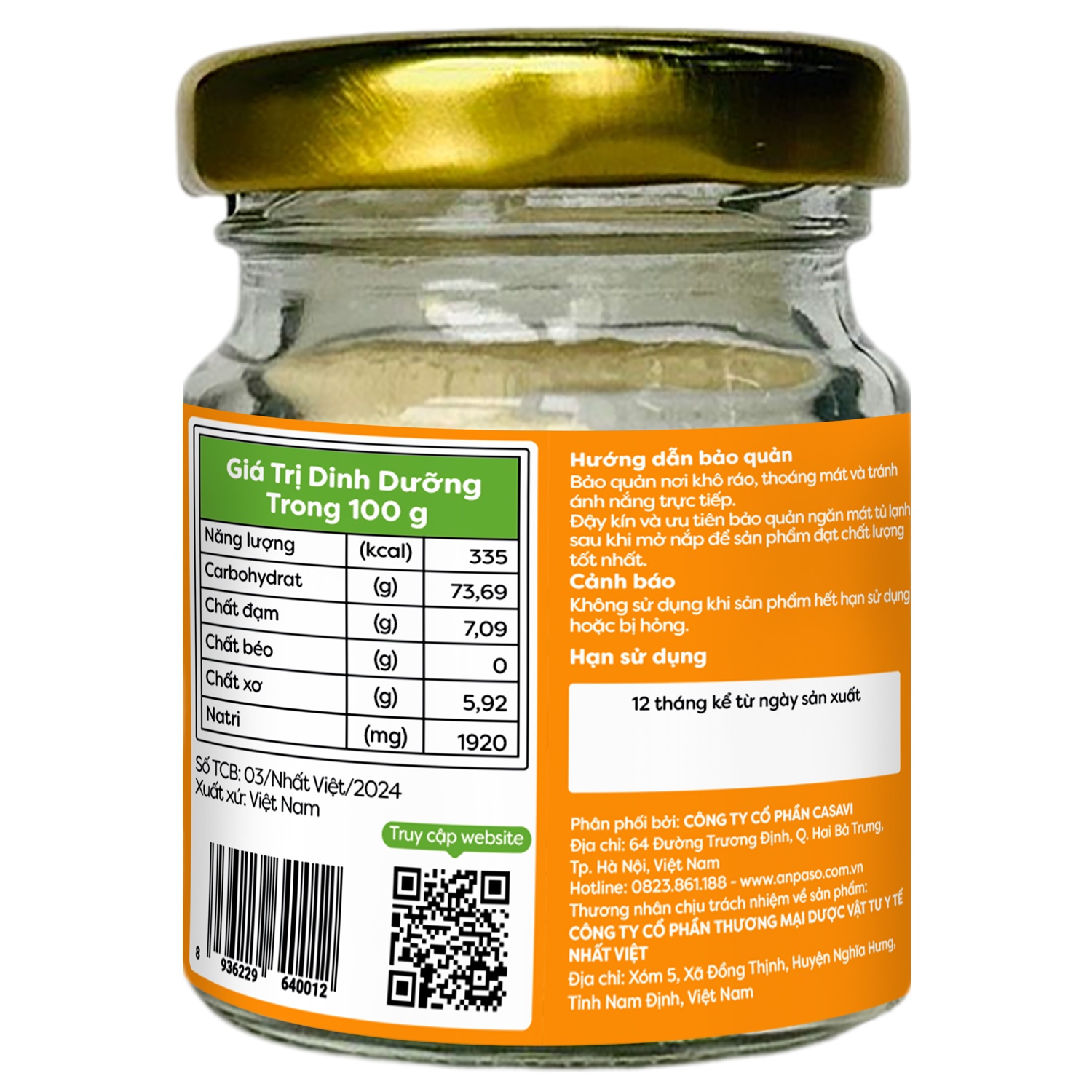 giá trị dinh dưỡng của bột nêm ăn dặm Anpaso vị cà rốt 60g