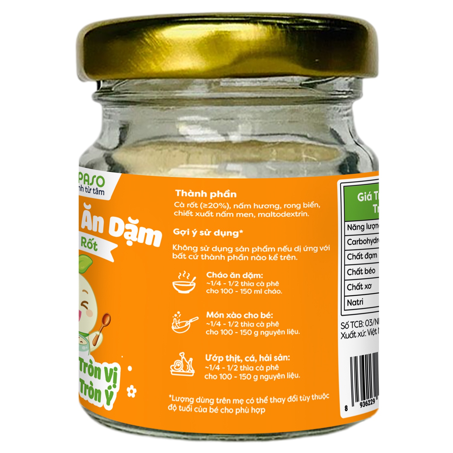 Thành phần dinh dưỡng bột nêm ăn dặm Anpaso