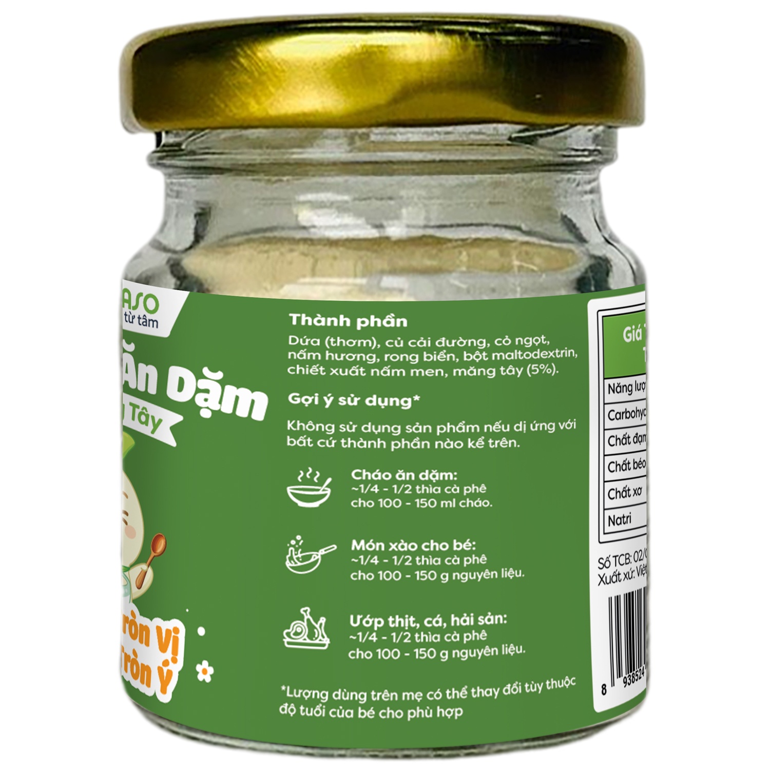 Thành phần dinh dưỡng bột nêm ăn dặm Anpaso vị măng tây 60g