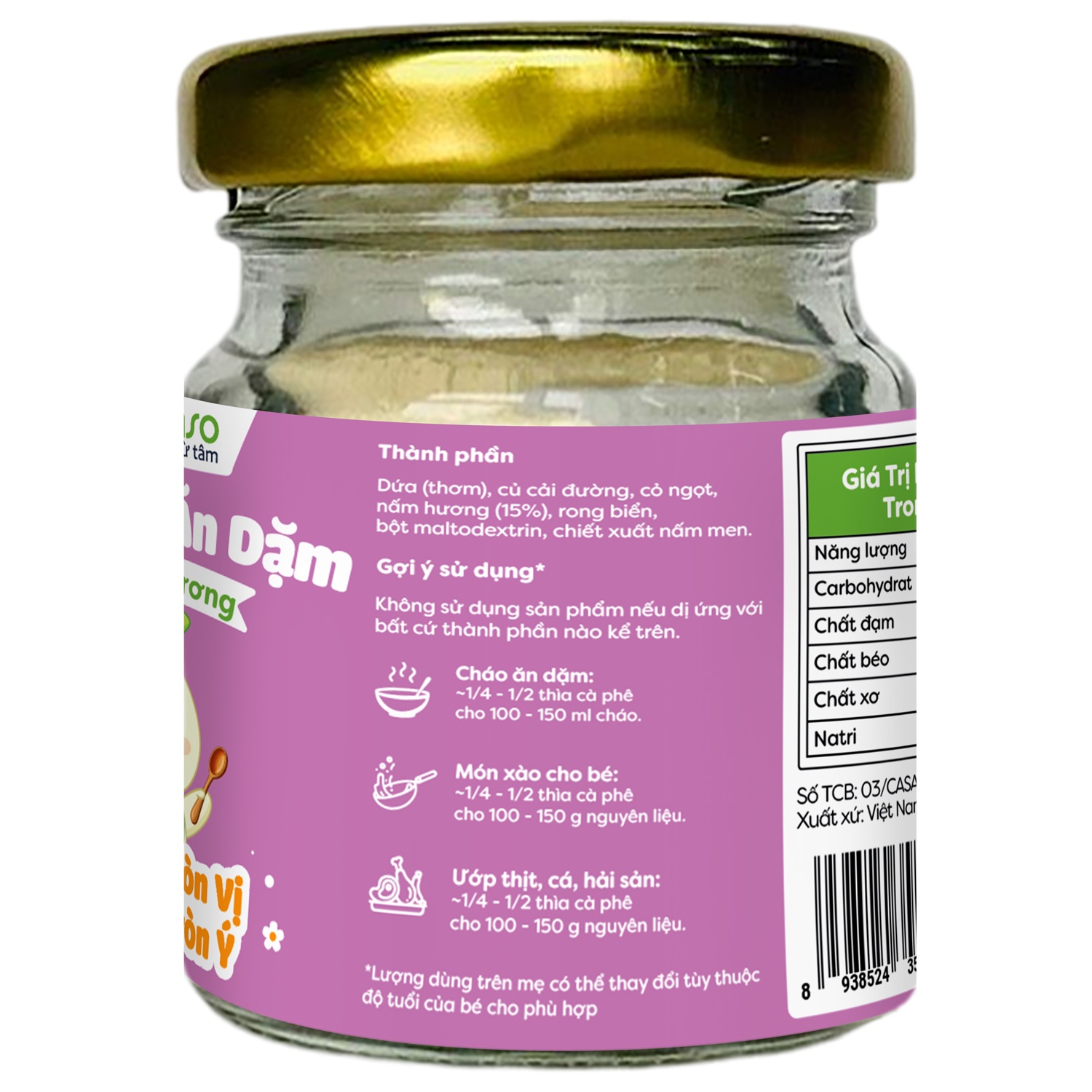 Thành phần dinh dưỡng bột nêm ăn dặm Anpaso vị nấm hương 60g