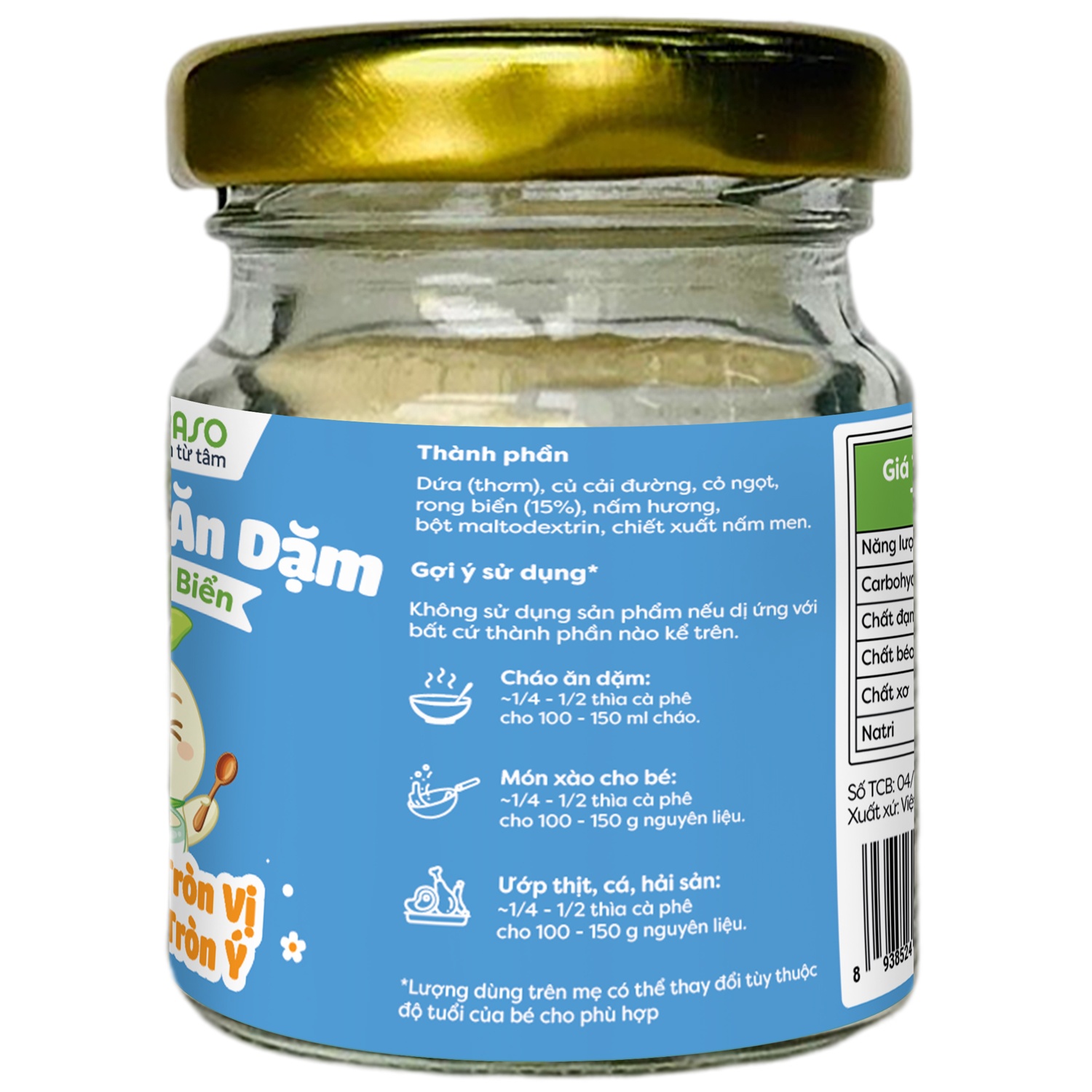 Thành phần dinh dưỡng bột nêm ăn dặm Anpaso vị rong biển 60g