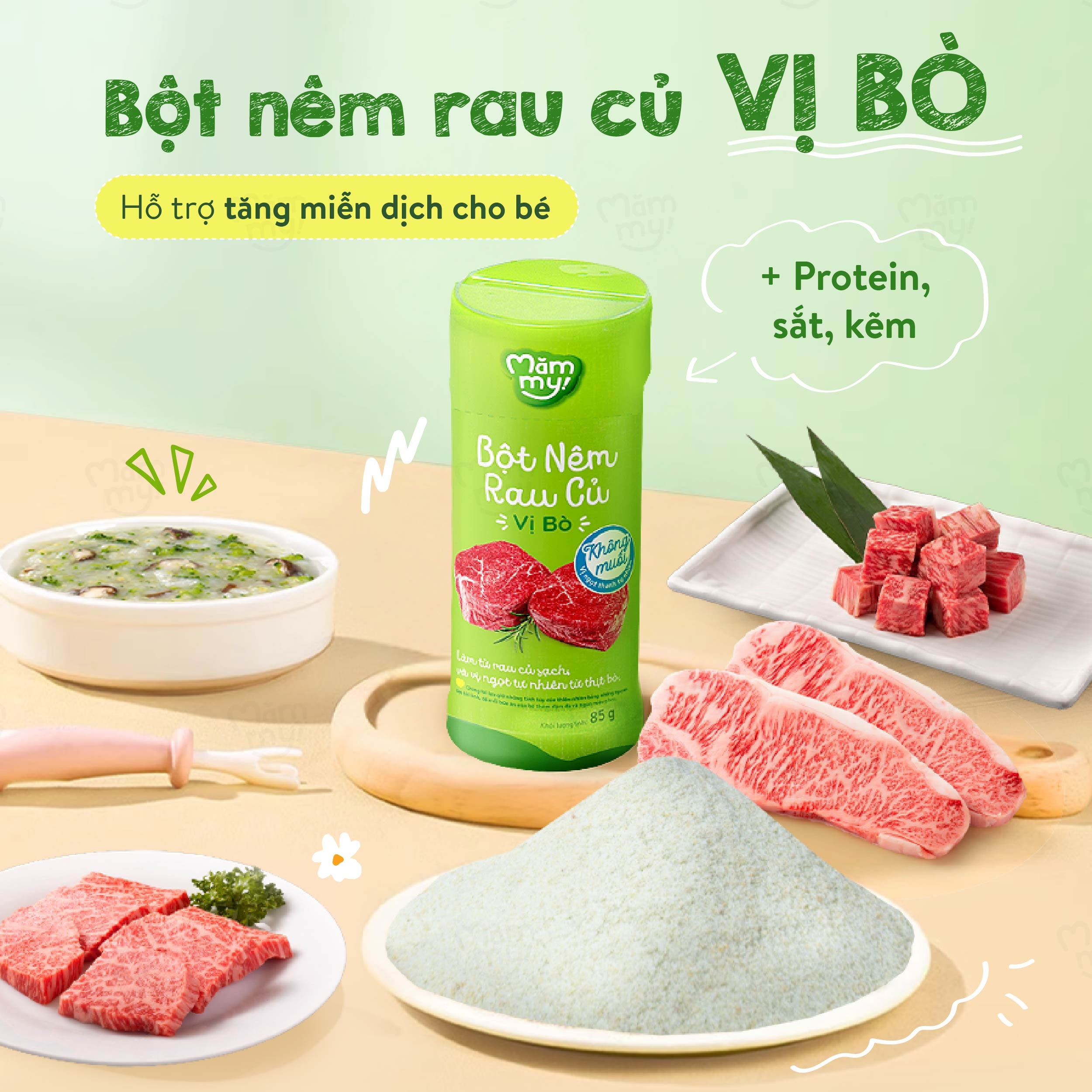 Bột nêm rau củ không muối Mămmy vị bò 85g