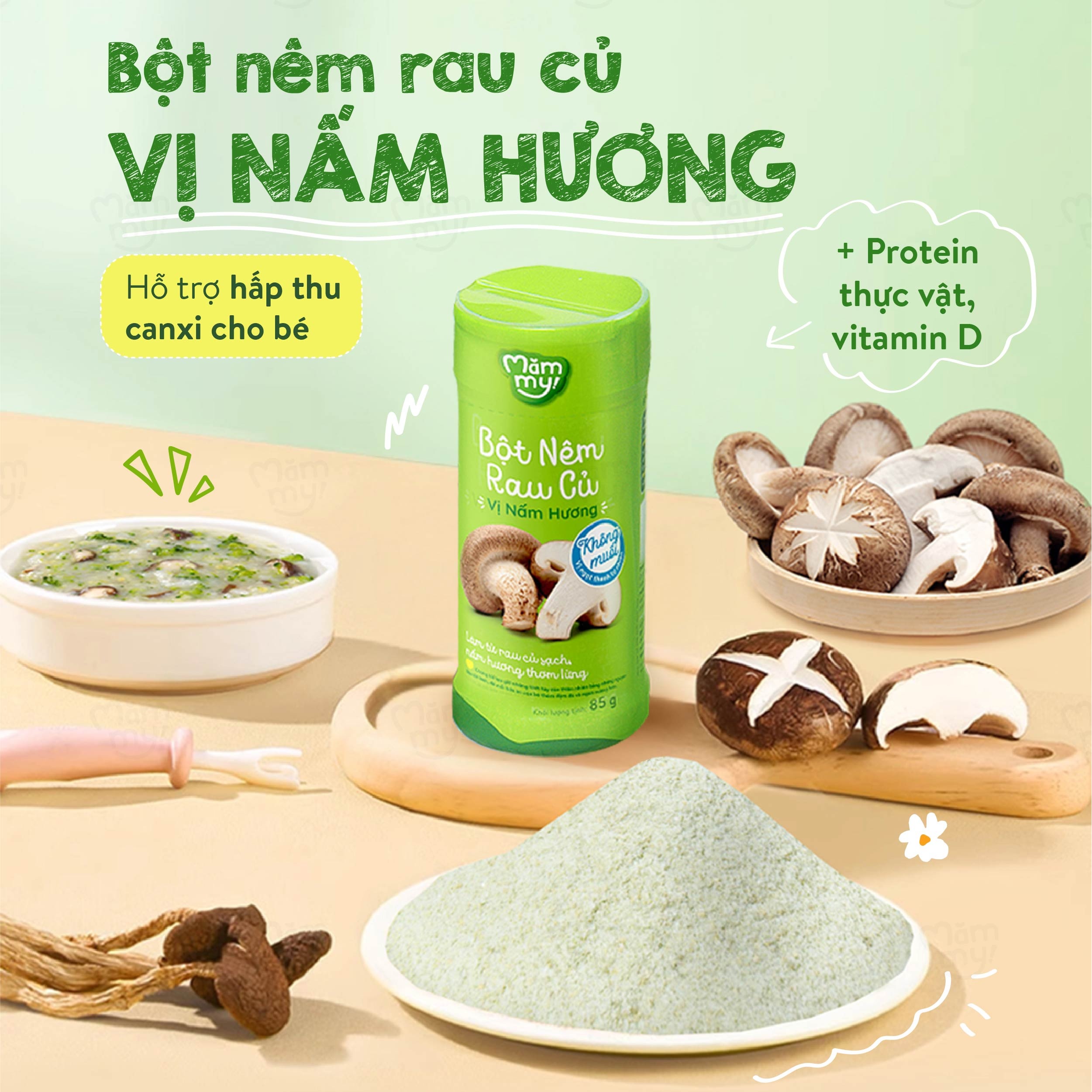 Bột nêm rau củ không muối Mămmy vị nấm hương 85g