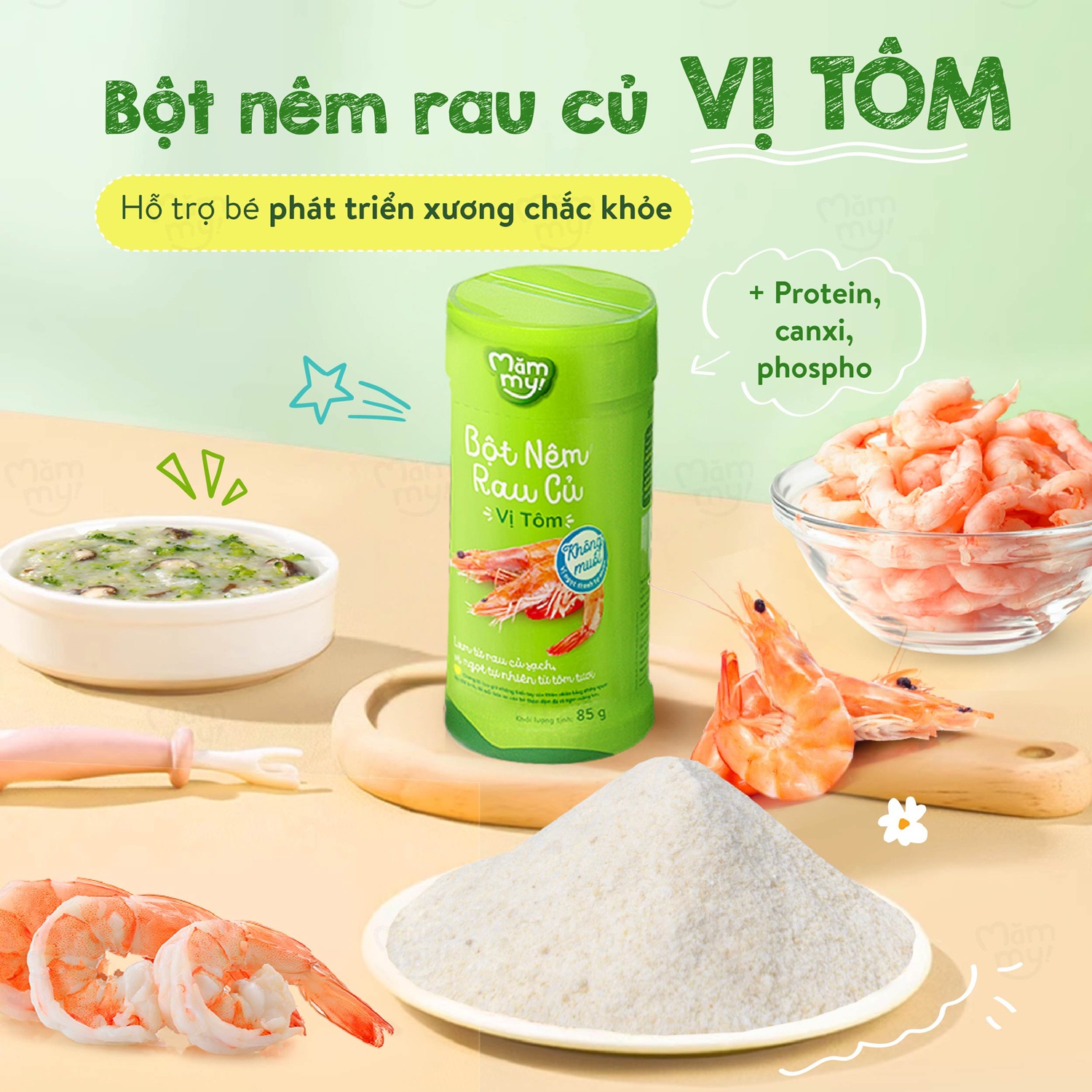 Bột nêm rau củ không muối Mămmy vị tôm 85g