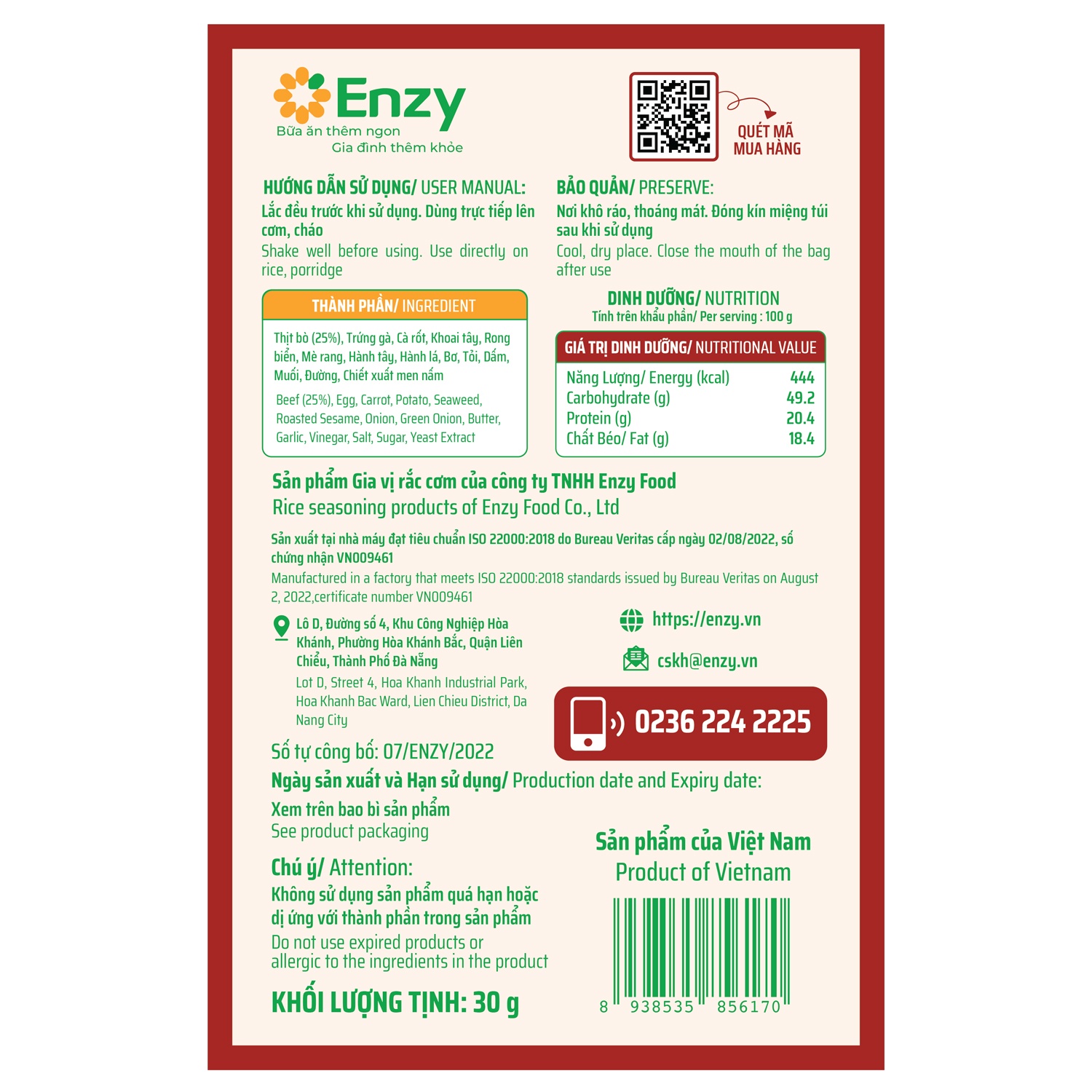 Gia vị rắc cơm Enzy vị bò sốt bơ gói 30g hình 2