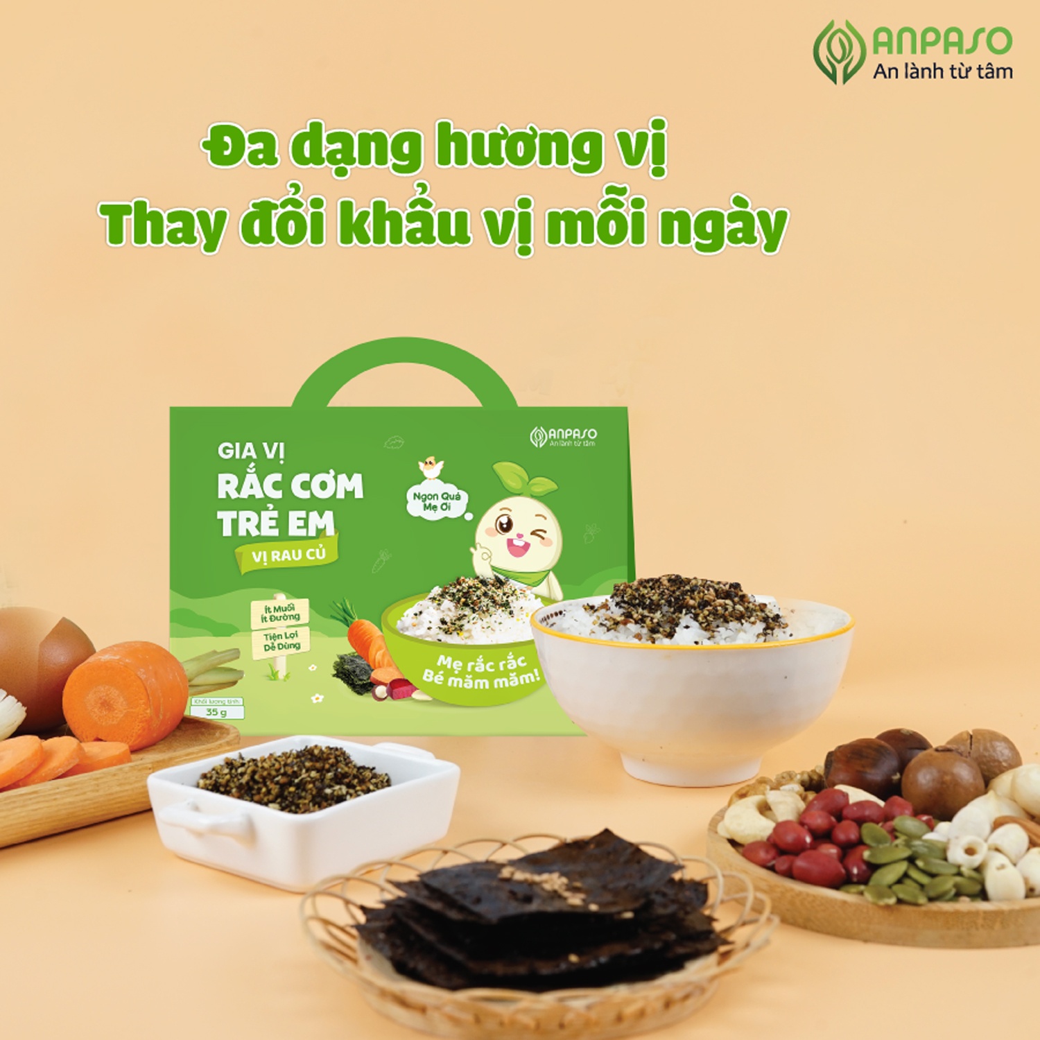Đặc điểm gia vị rắc cơm trẻ em vị rau củ Anpaso 35g