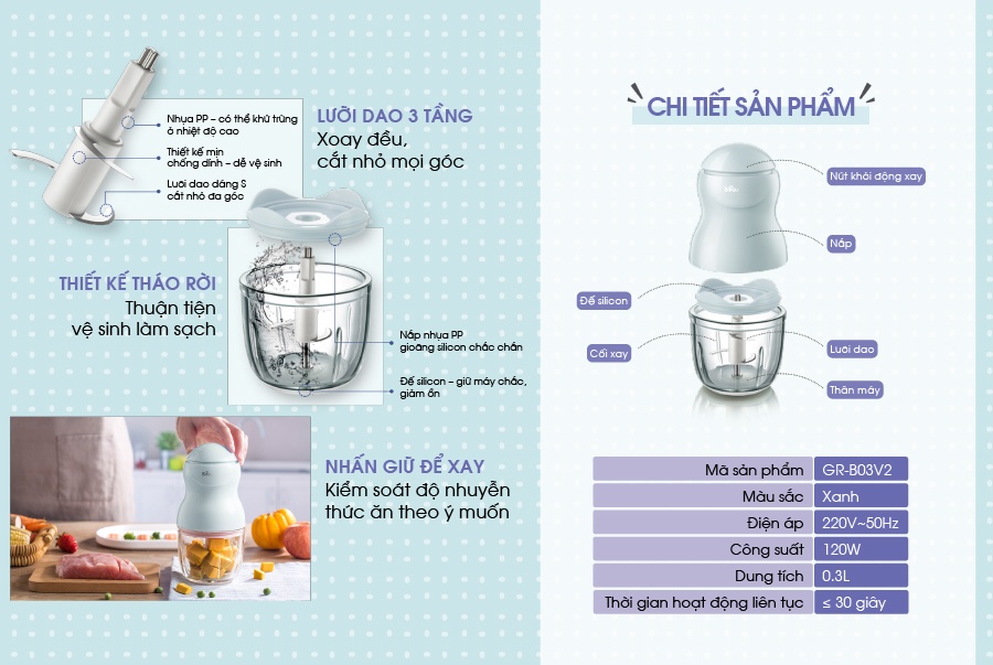 Máy xay ăn dặm cho bé Bear GR-B03V2 0,3 lít hình 7