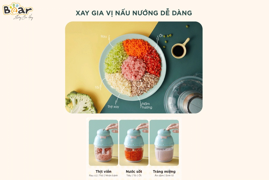 Máy xay ăn dặm cho bé Bear GR-B06V1 0,6 lít 2 cốc xay chịu nhiệt tốt