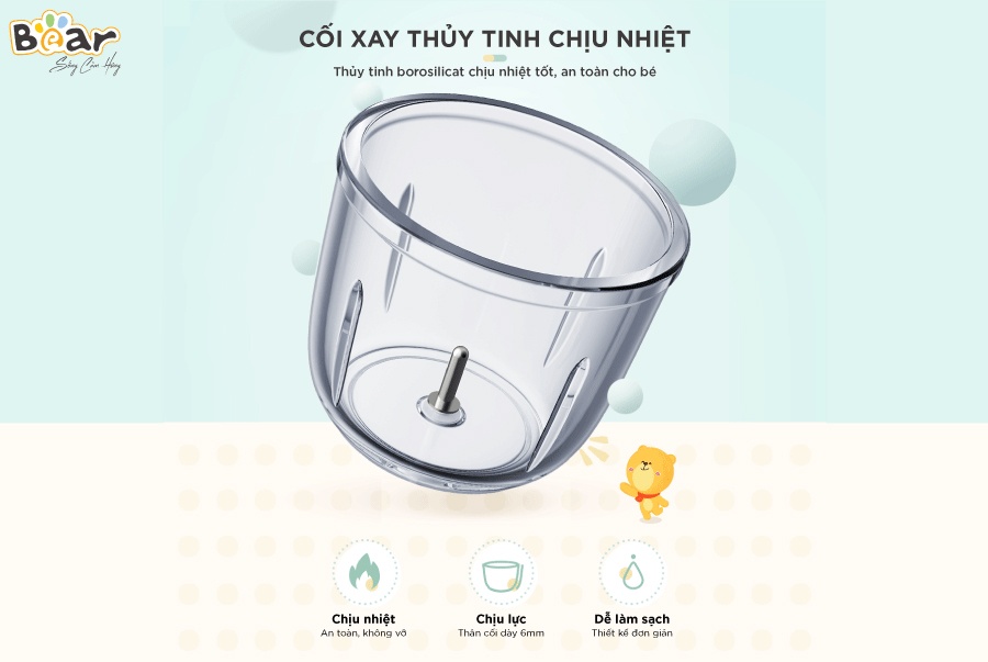 Máy xay ăn dặm cho bé Bear GR-B06V1 0,6 lít 2 cốc xay chịu nhiệt tốt