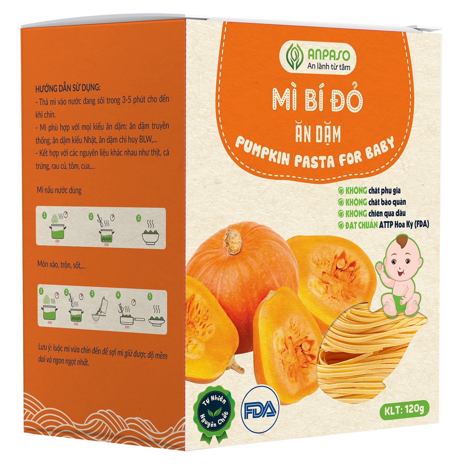 Mì ăn dặm bí đỏ nguyên chất Anpaso 120g hình 1
