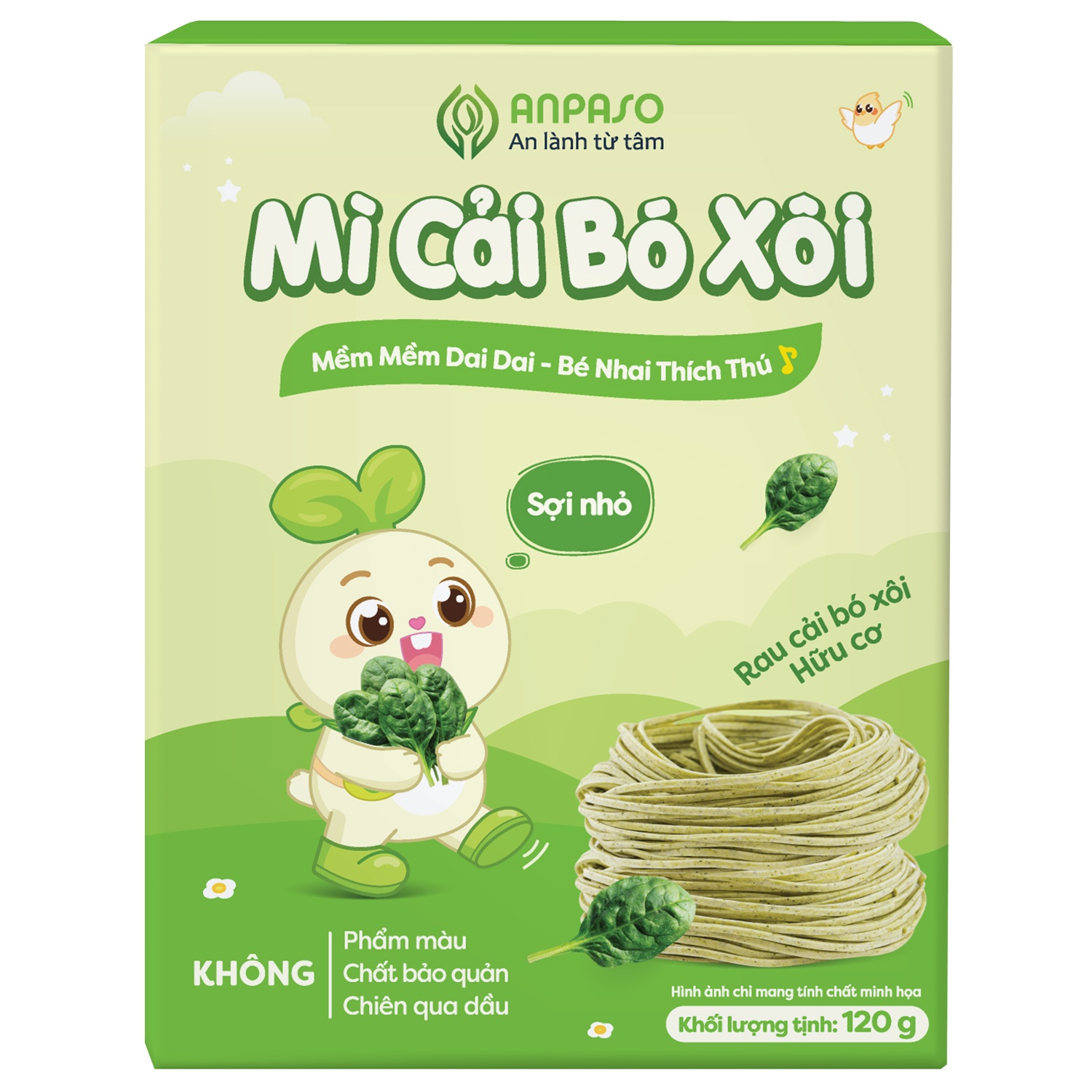 Mì ăn dặm cải bó xôi Organic Anpaso 120g