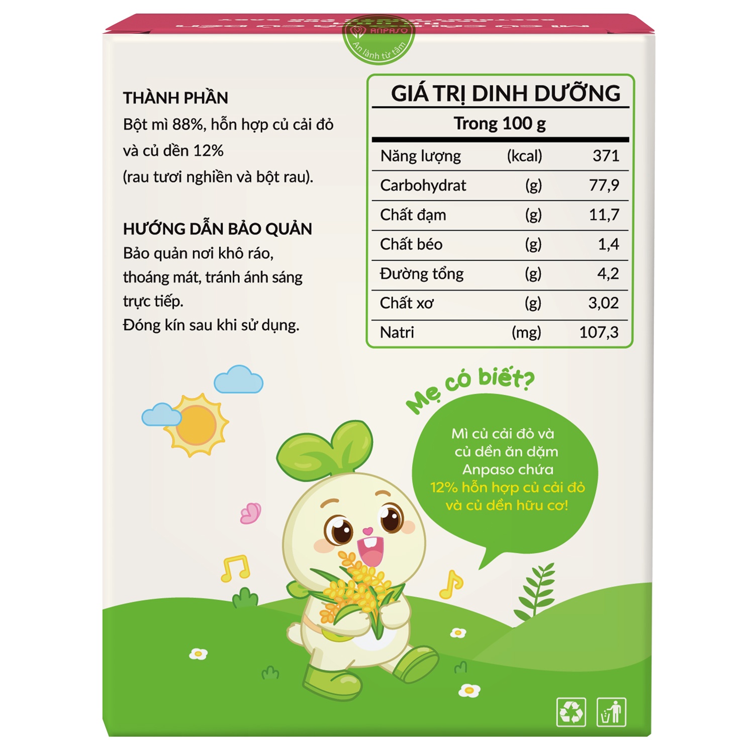 Mì ăn dặm củ cải đỏ, củ dền Anpaso 120g hình 3