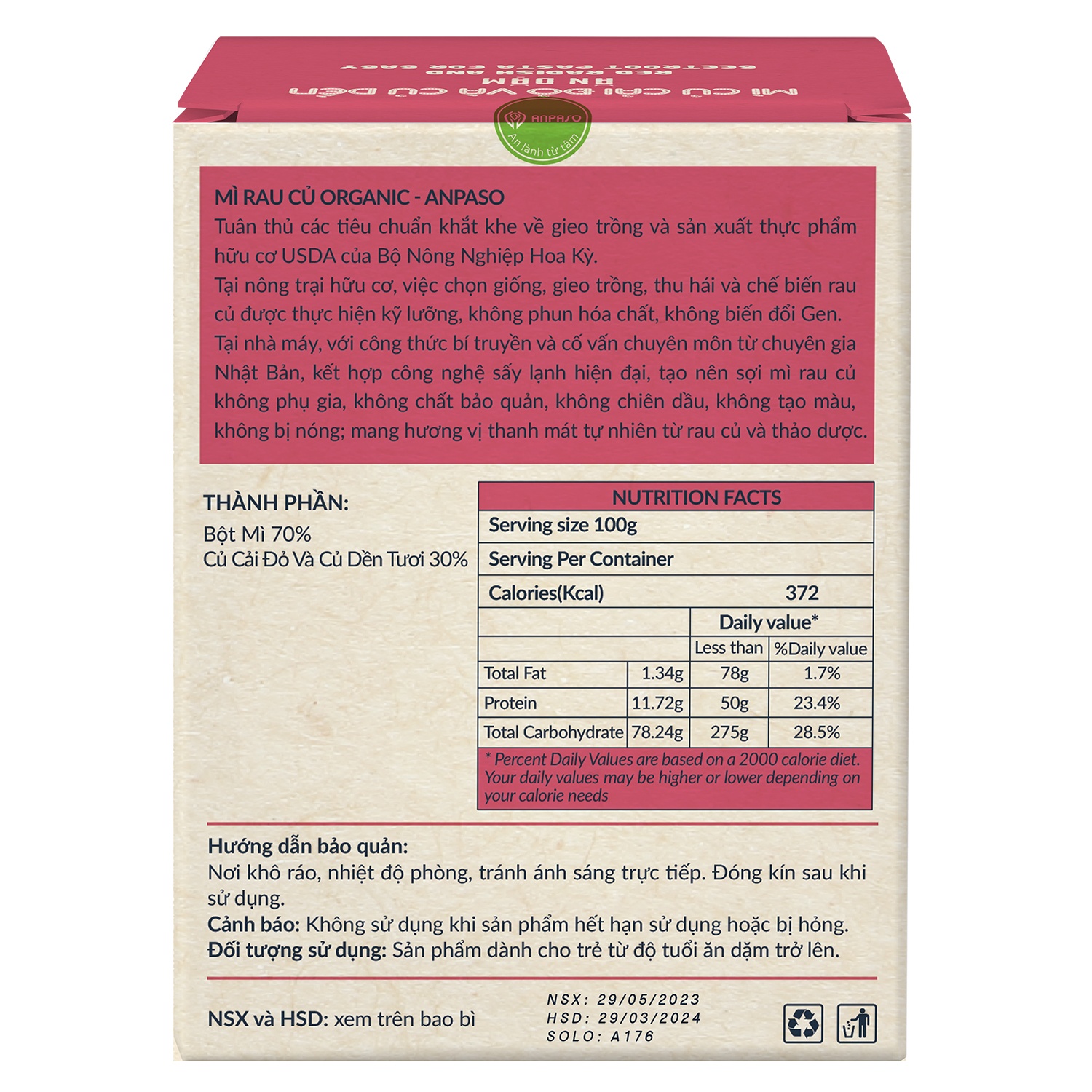 Mì ăn dặm củ cải đỏ, củ dền Anpaso 120g hình 2