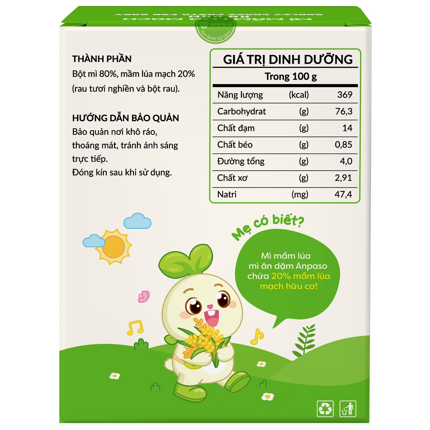 Mì ăn dặm mầm lúa mạch Organic Anpaso 120g hình 3