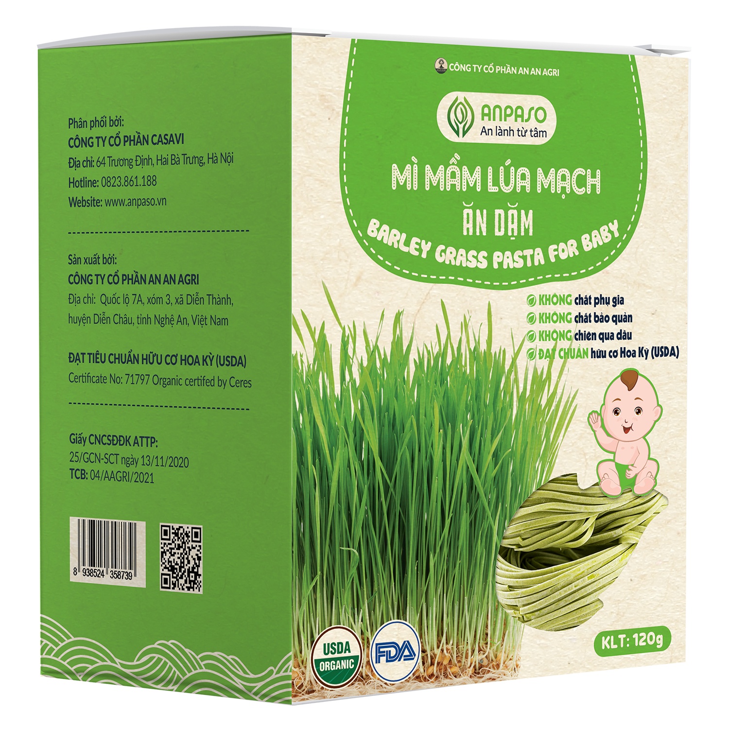 Mì ăn dặm mầm lúa mạch Organic Anpaso 120g hình 1