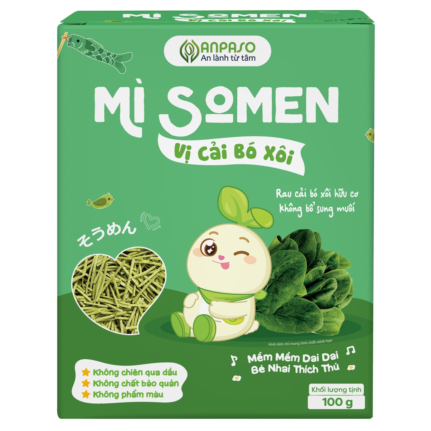 Mì Somen ăn dặm vị cải bó xôi Anpaso 100g hình 1