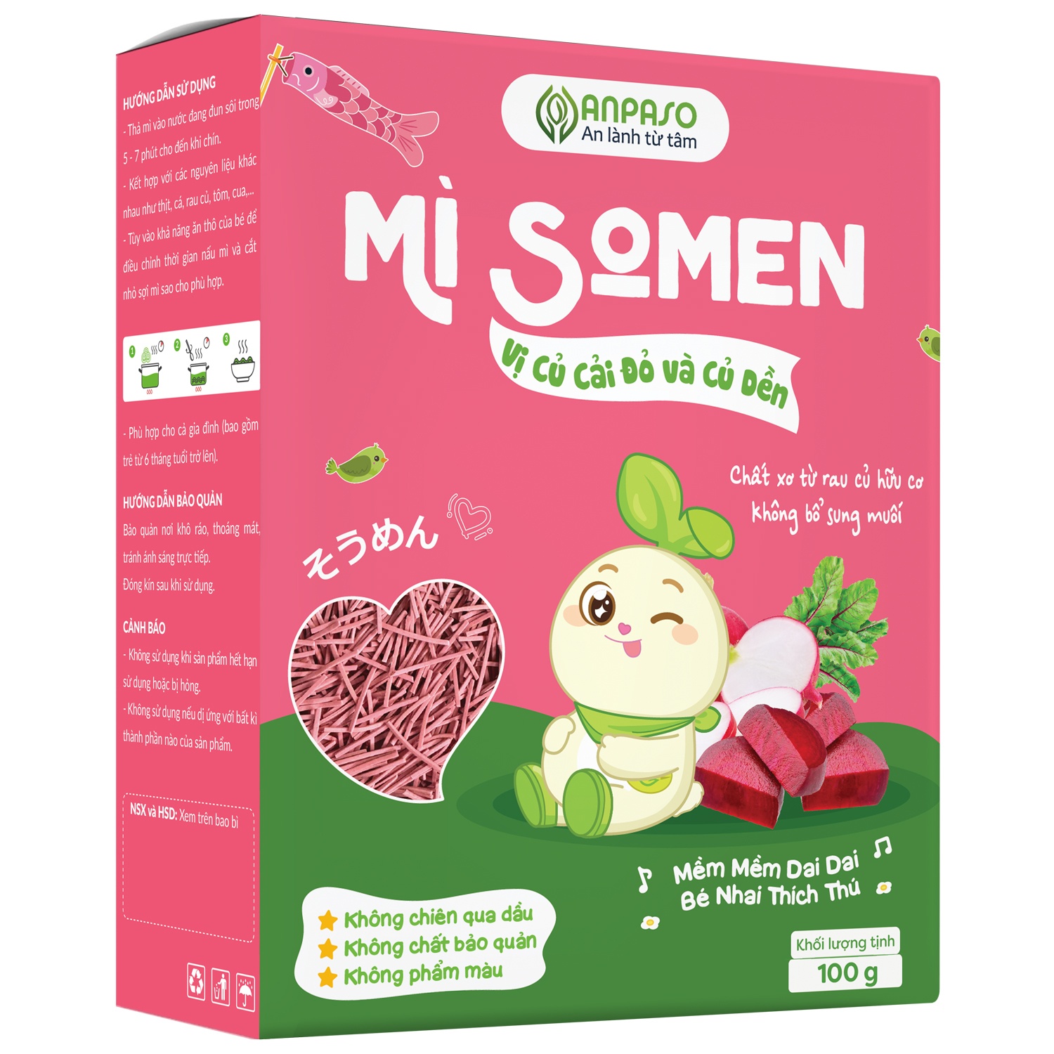 Mì Somen ăn dặm vị củ dền Anpaso 100g hình 2