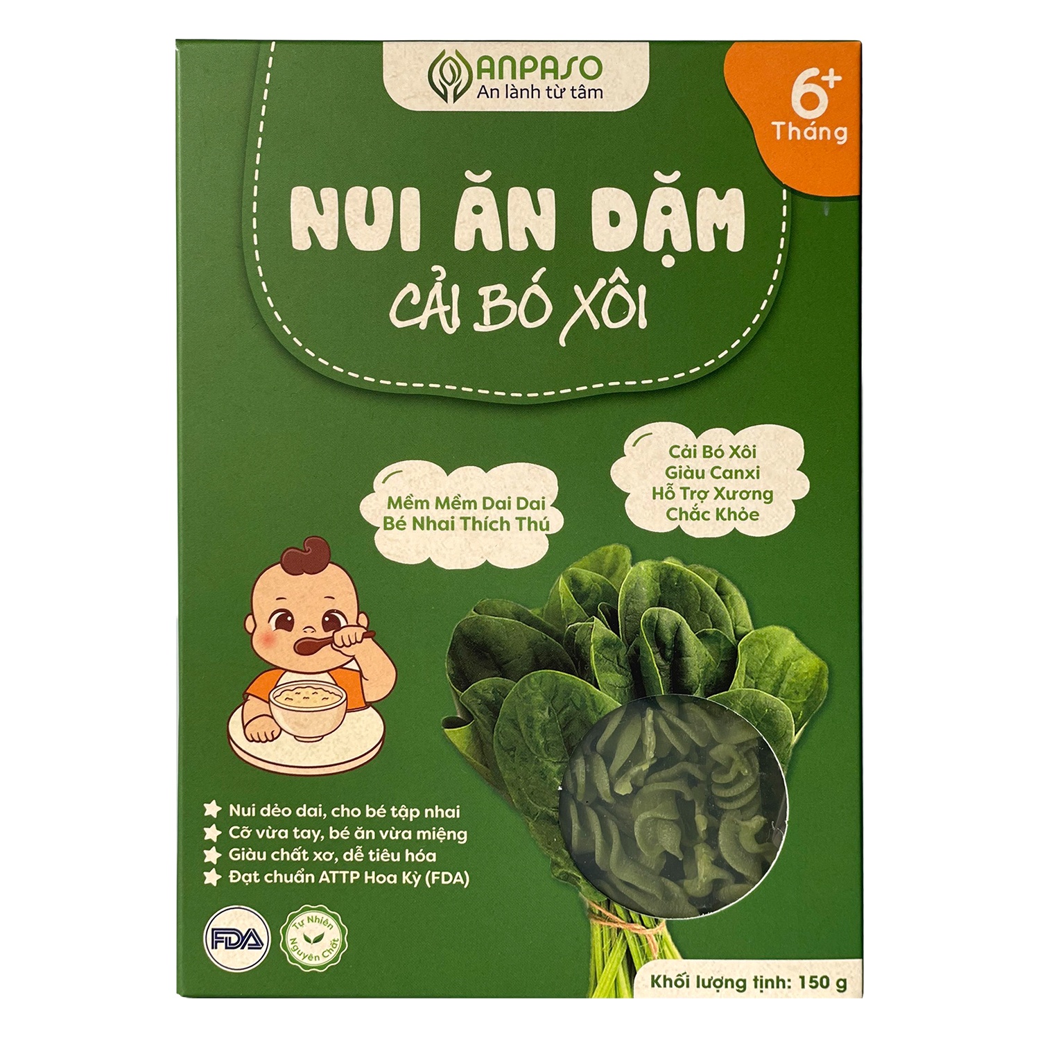 Nui ăn dặm cải bó xôi Anpaso 150g hình 1