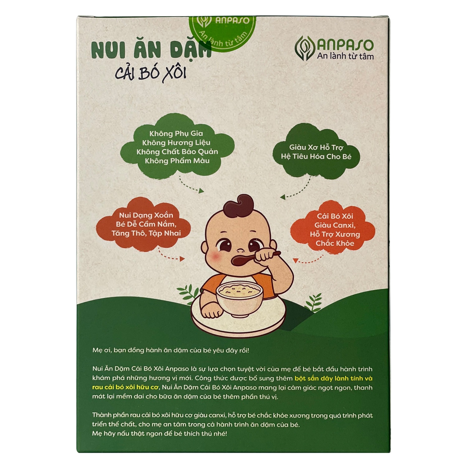 Nui ăn dặm cải bó xôi Anpaso 150g hình 2