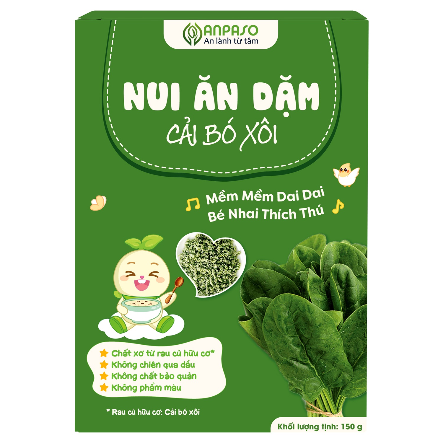 Nui ăn dặm cải bó xôi Anpaso 150g