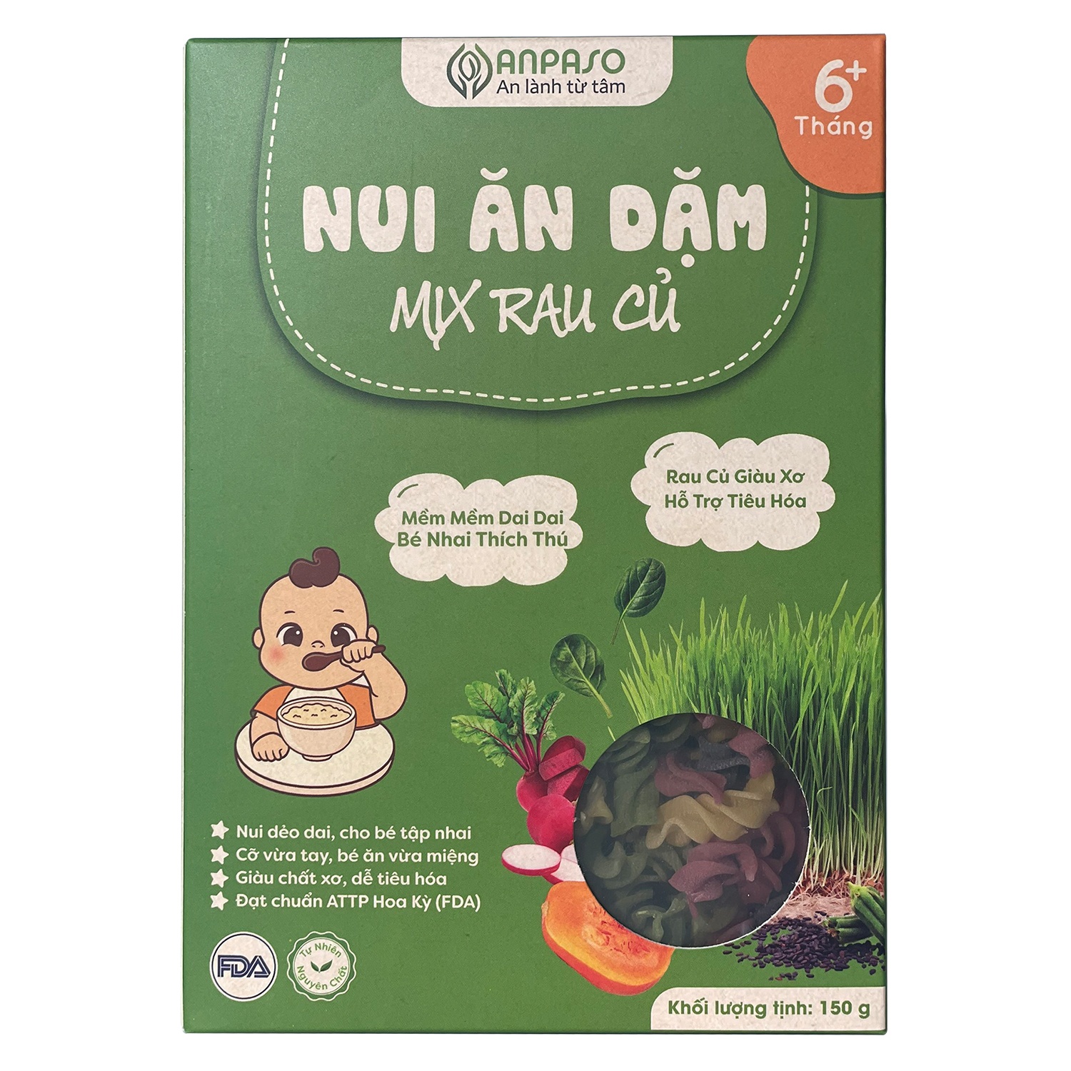 Nui ăn dặm mix rau củ Anpaso 150g hình 1