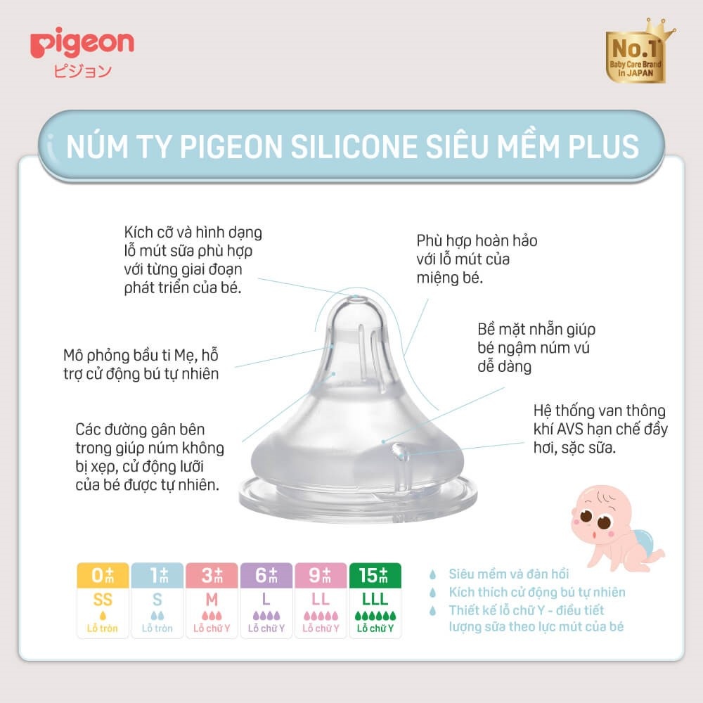 Núm ty Pigeon silicone siêu mềm cổ rộng Plus size 3L hình 2