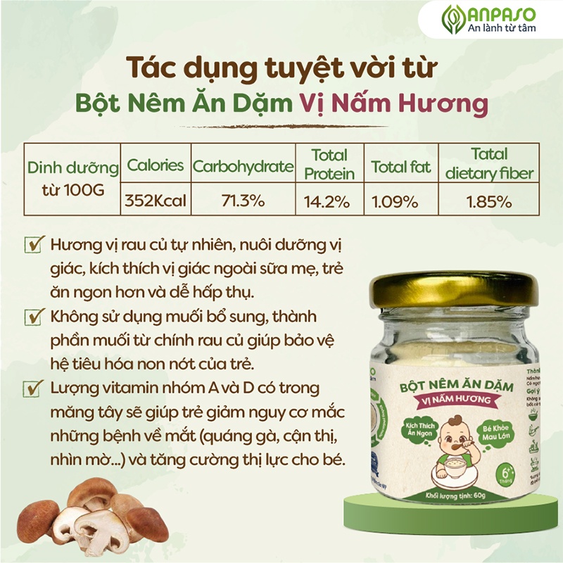 Bột nêm ăn dặm Anpaso vị nấm hương 60g hình 4