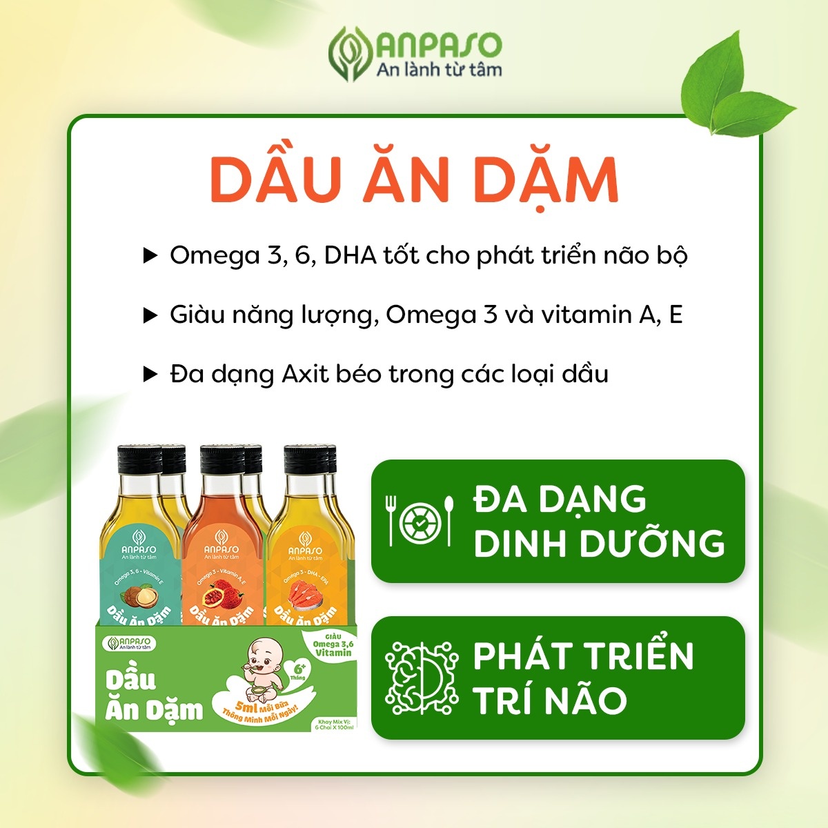 Công dụng nội bật của dầu ăn dặm Anpaso 100ml